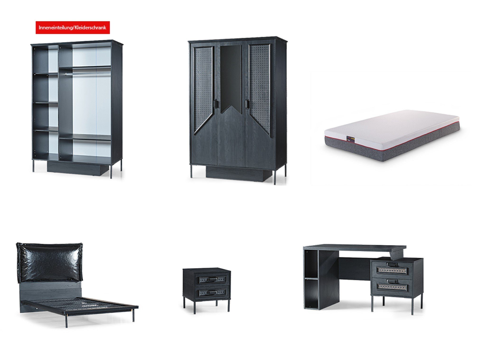 Bensimo Jugendzimmer Jugendzimmer-Set 5-tlg Black inkl. Lieferung & Aufbauservice, (Abverkauf), + Lattenrost & Matratze