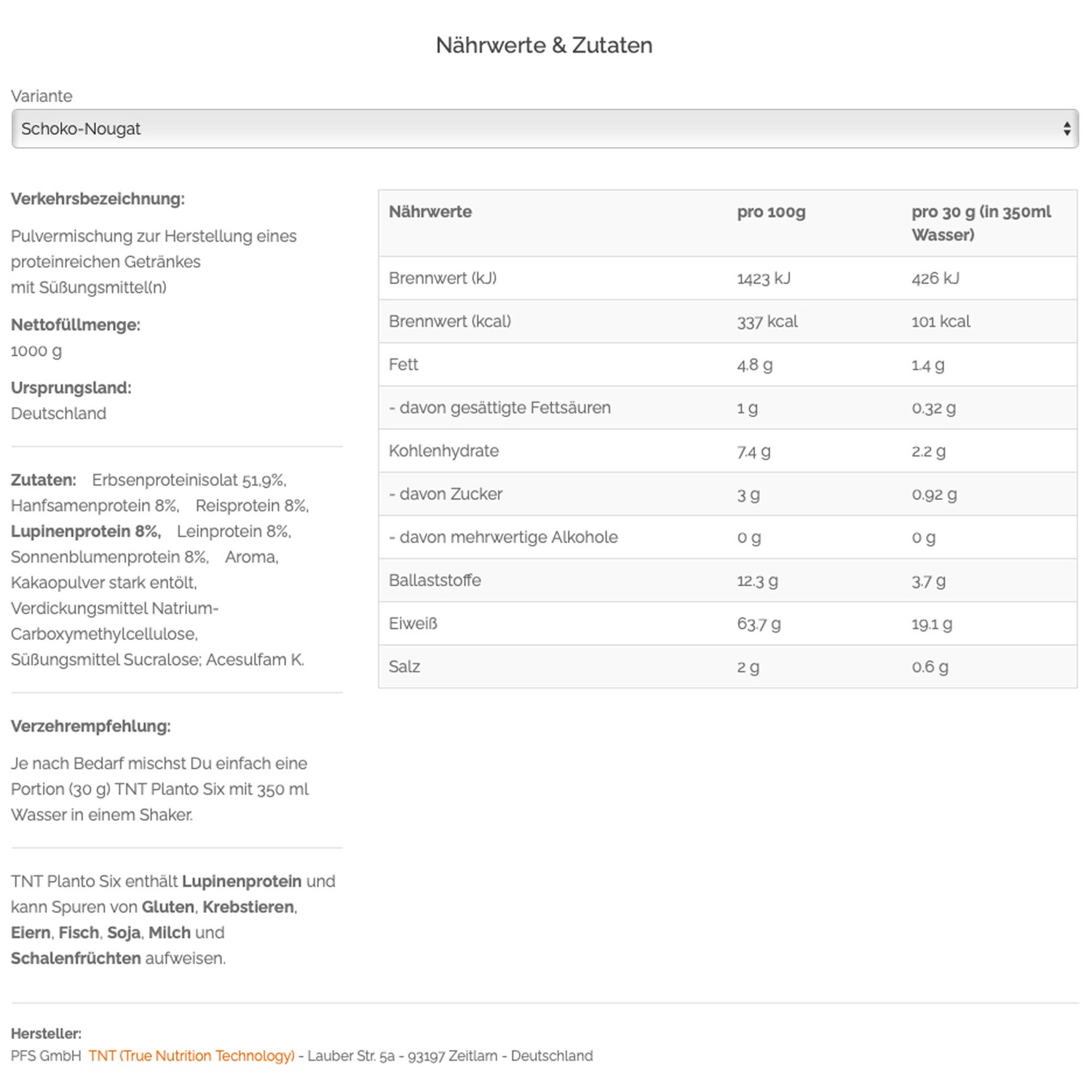 Planto Six - veganes Mehrkomponenten Protein aus 6 Eiweißquellen