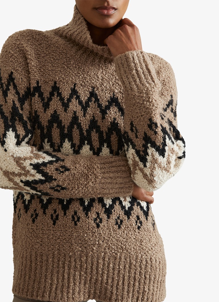 Bobbi Reisepullover aus grob gestricktem Wollmischgewebe mit Print