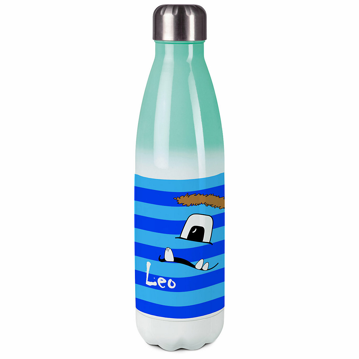 Edelstahl Kinder Thermoflasche / Trinkflasche bunt Monster Streifen Farbe blau Spülmaschinenfest, Auslaufsicher, Bruchfest, Doppelwandig, Für Heißgetränke geeignet, Mit Deckel, Isoliert