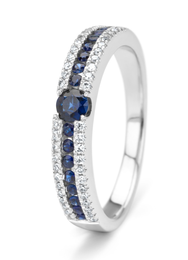 Anello Diamond Point in oro bianco, zaffiro blu da 0,44 ct, Majestic