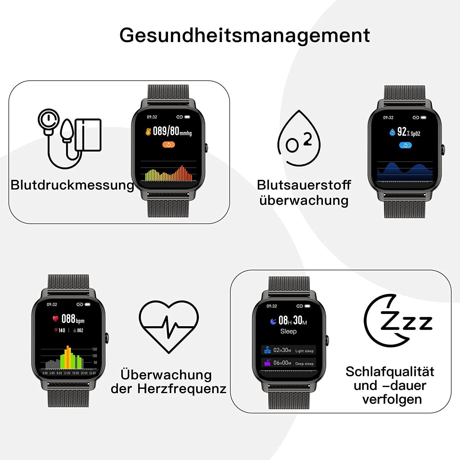 IBETTER Smartwatch für Damen Herren, Fitness Tracker Uhr Smartwatch (Fitnessuhr mit Telefonfunktion 1,69
