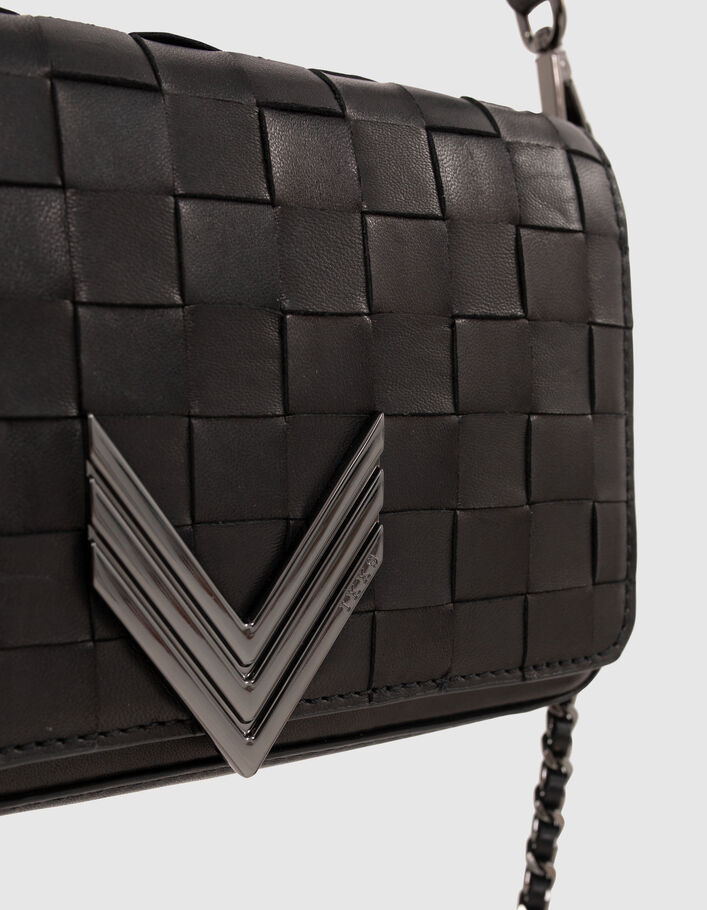 Le sac 111 TORINO en cuir noir tressé esprit damier Femme