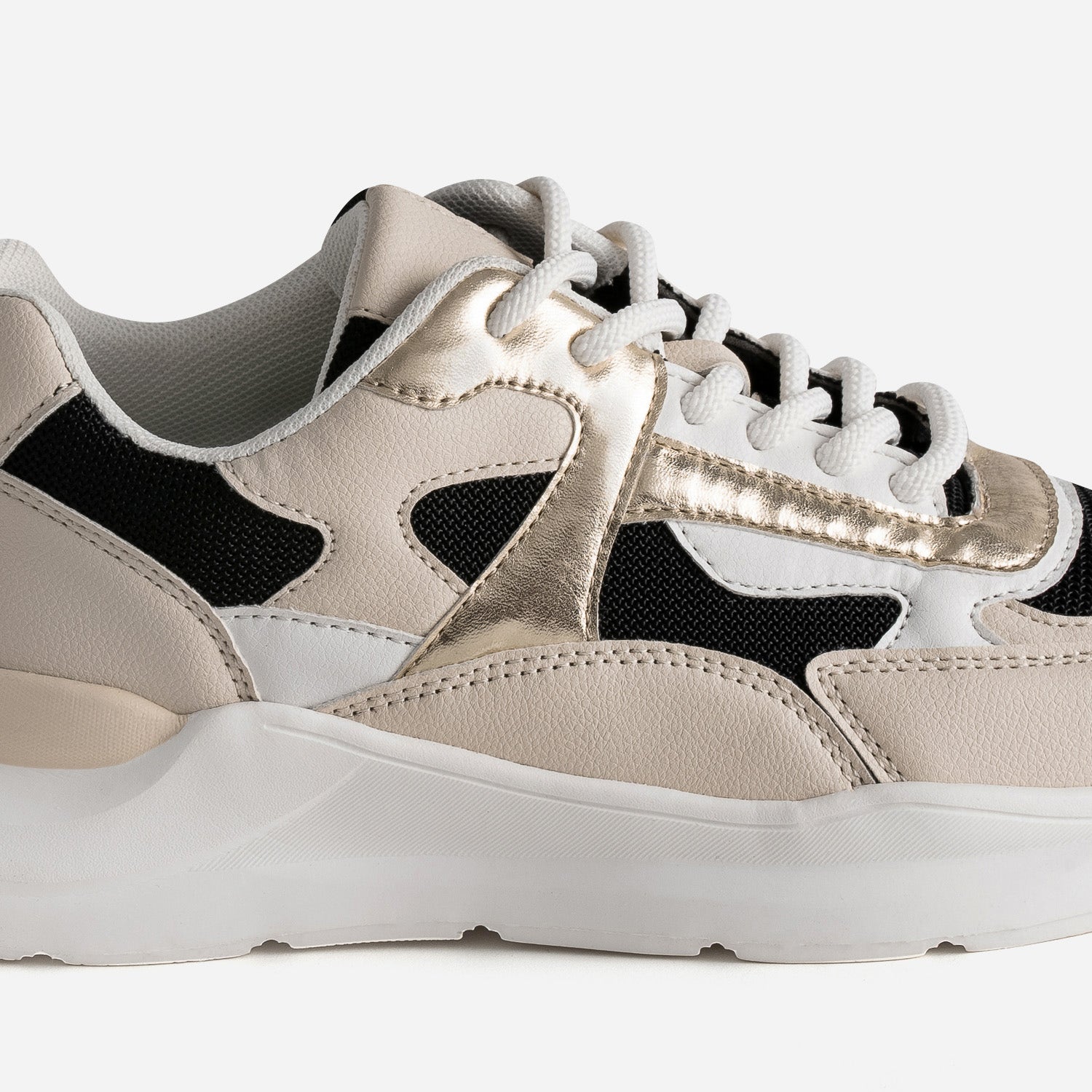 Tennis TEXTO noire, beige, blanche et dorée