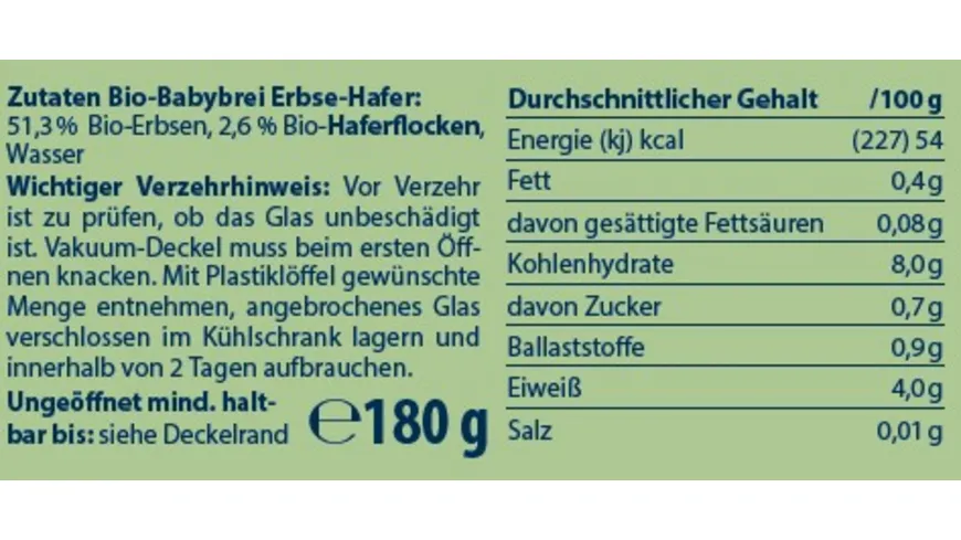 SPRÖSSLINGE Babybrei Erbse-Hafer 180 g
