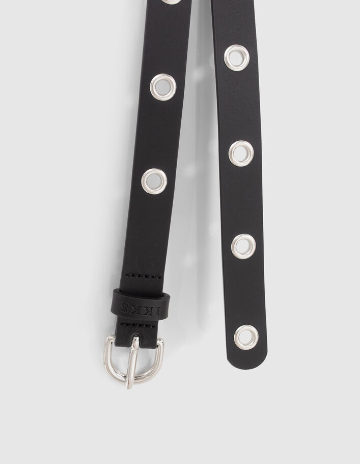 Ceinture noire cuir oeillets double tour Femme