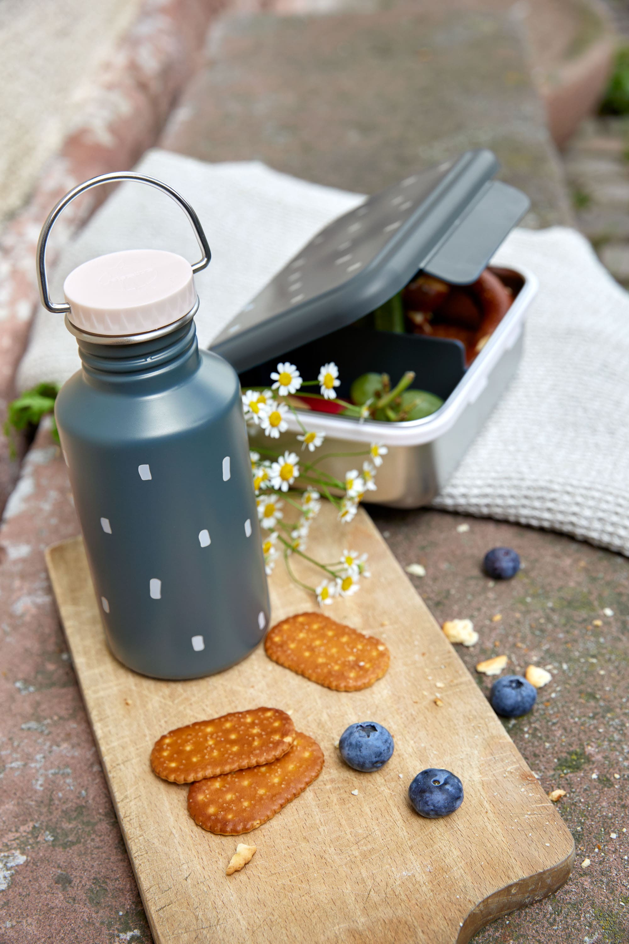 Kinder Brotdose Edelstahl - Lunchbox, Happy Prints, Dunkelblau