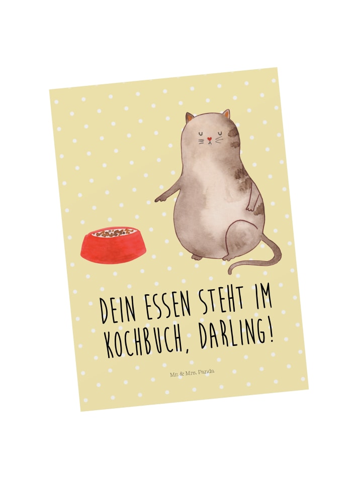 Mr. & Mrs. Panda Postkarte Katze Fressen mit Spruch in Gelb Pastell günstig kaufen onesize