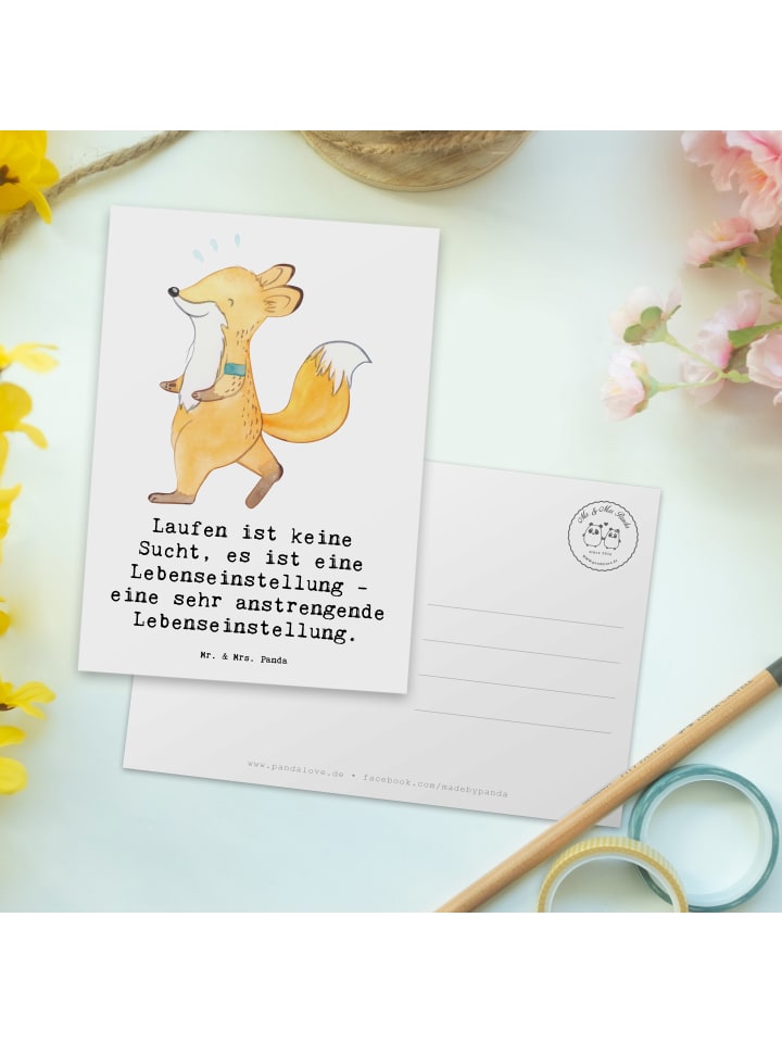 Mr. & Mrs. Panda Postkarte Laufen Lebensstil mit Spruch in Weiß günstig kaufen onesize