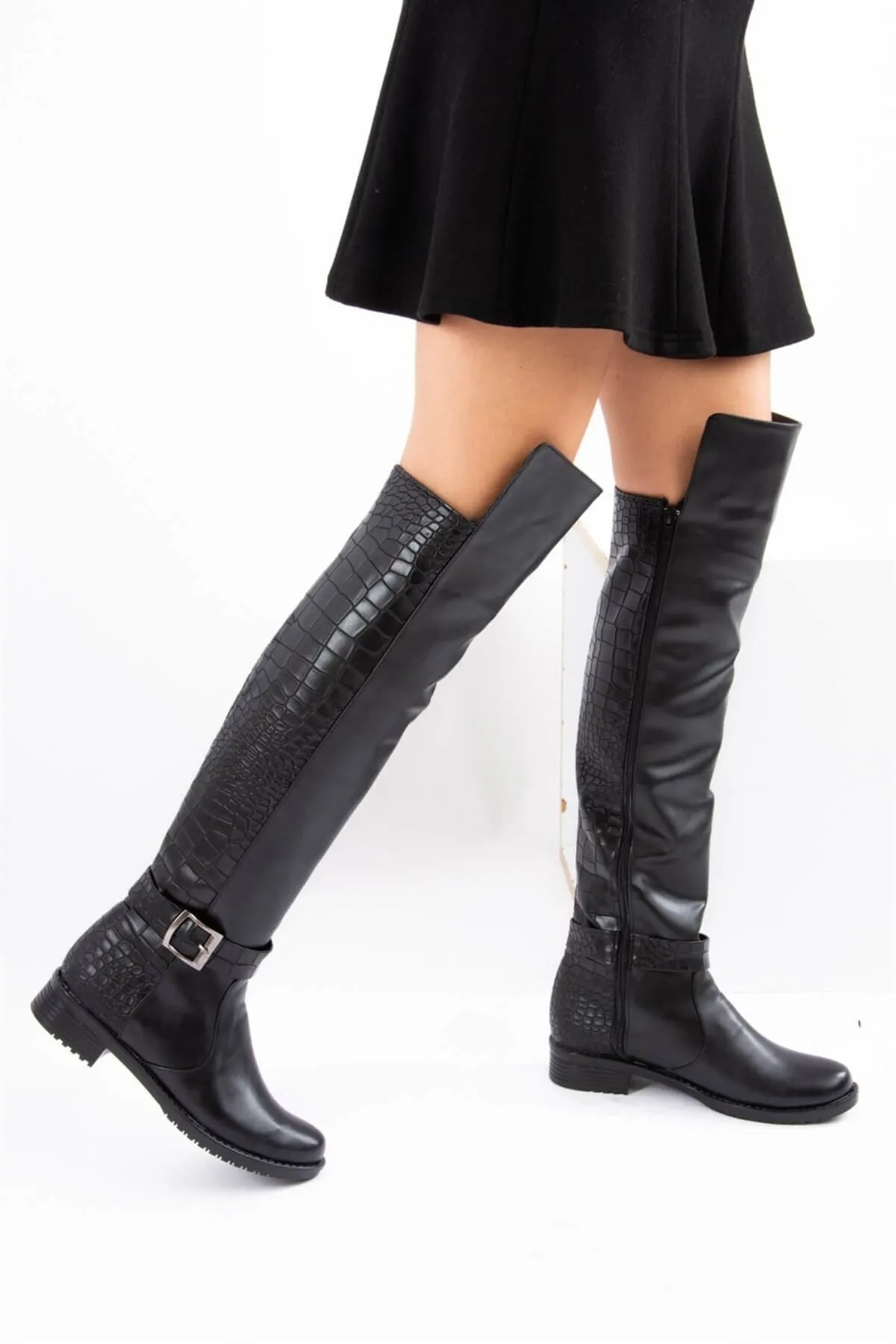 Fox  Schwarze Krokodil-Damenstiefel E726561809