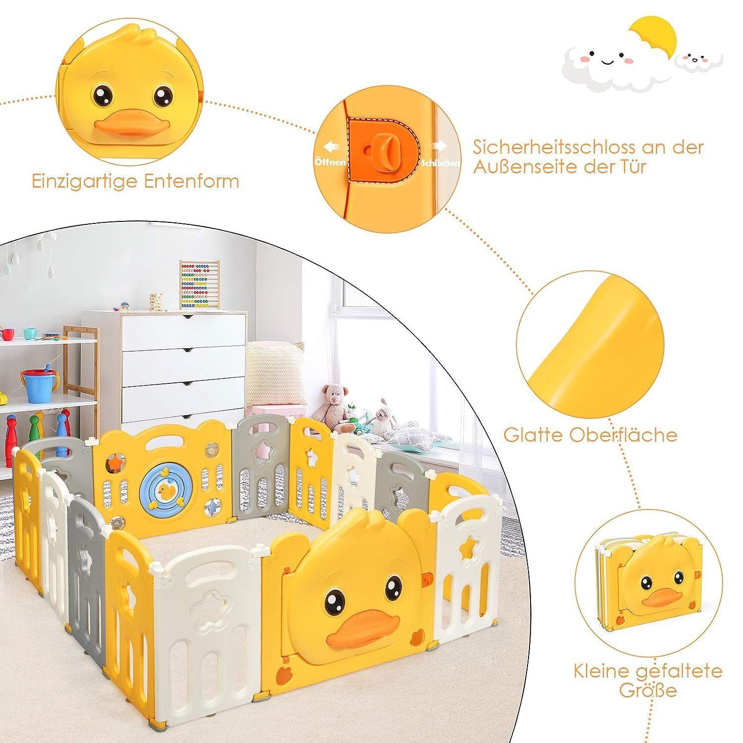 KOMFOTTEU Laufgitter Laufstall (14-tlg), mit Tür& Schlossdesign, 14 Teilen
