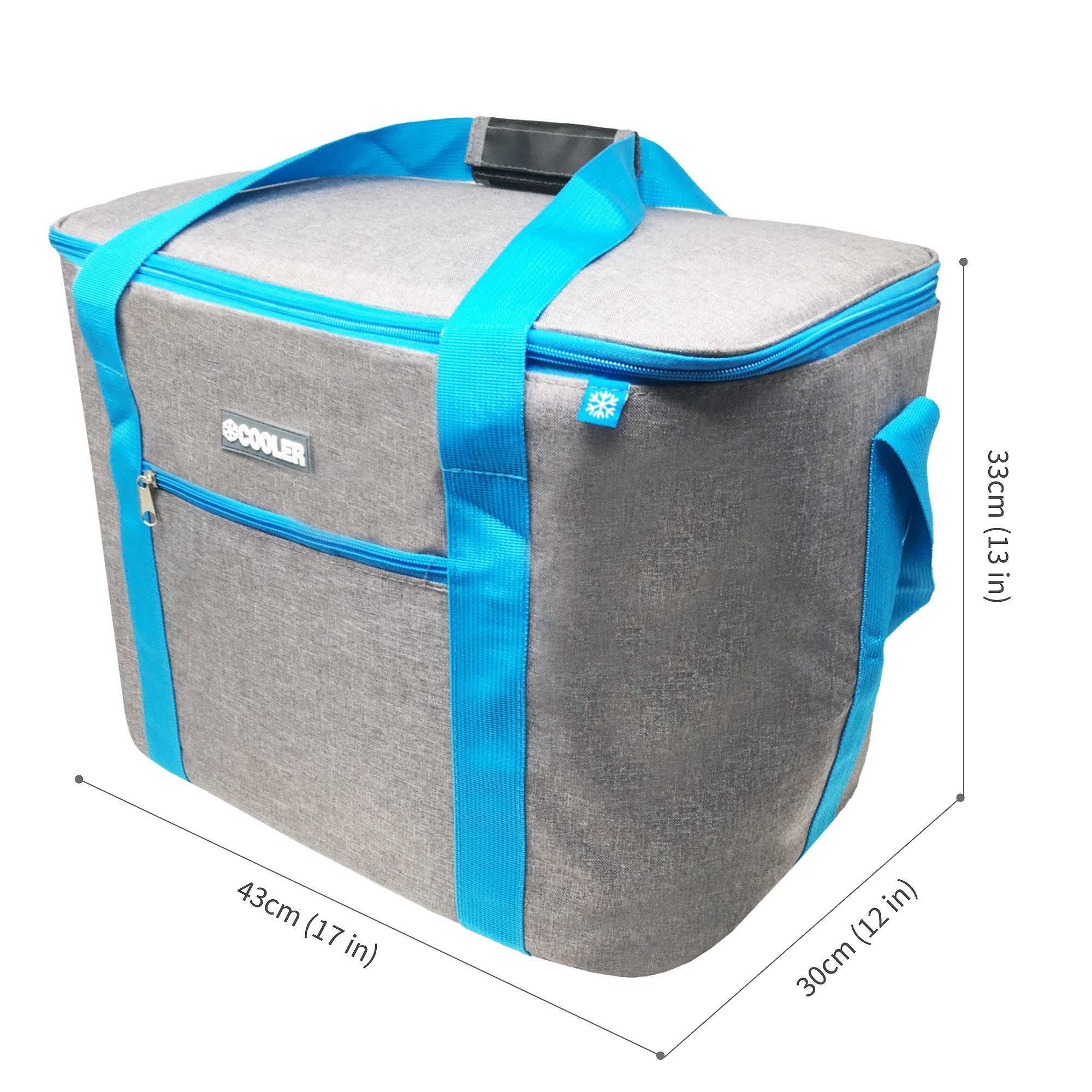 ToCi Kühltasche 36 Liter große Kühltasche Kühlbox Grau mit 6er-Set 200ml Kühlakkus