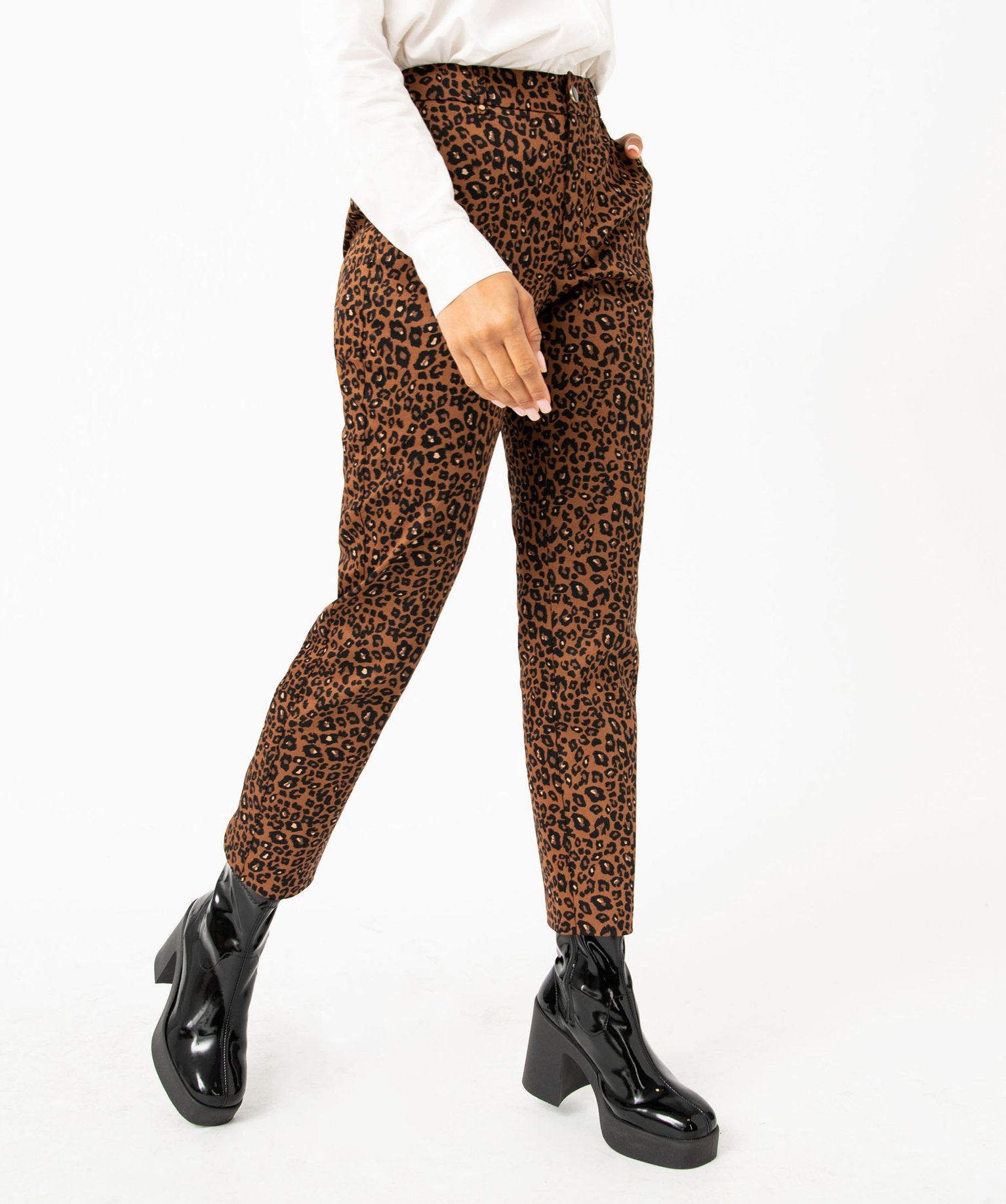 Pantalon droit en toile extensible imprimé léopard femme imprime | GEMO