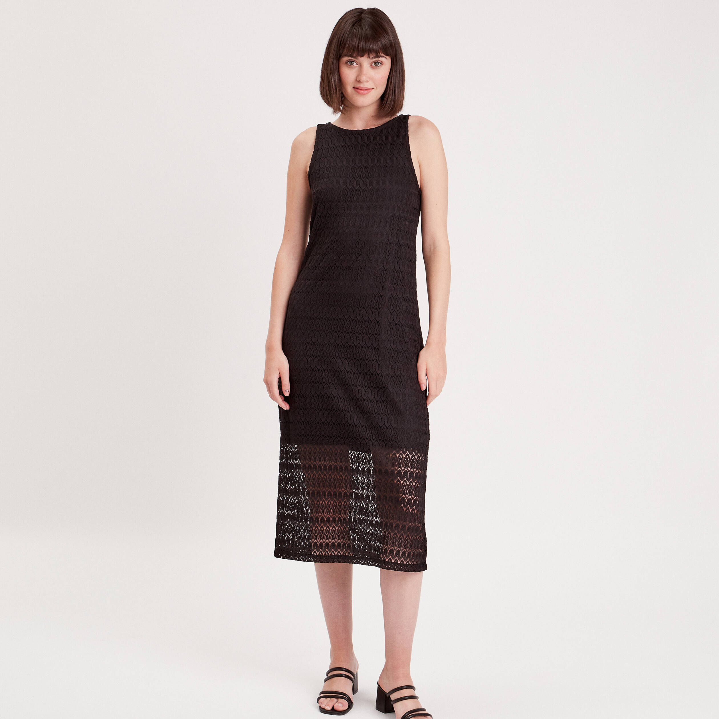 Robe longue droite ajourée noir femme | Cache Cache
