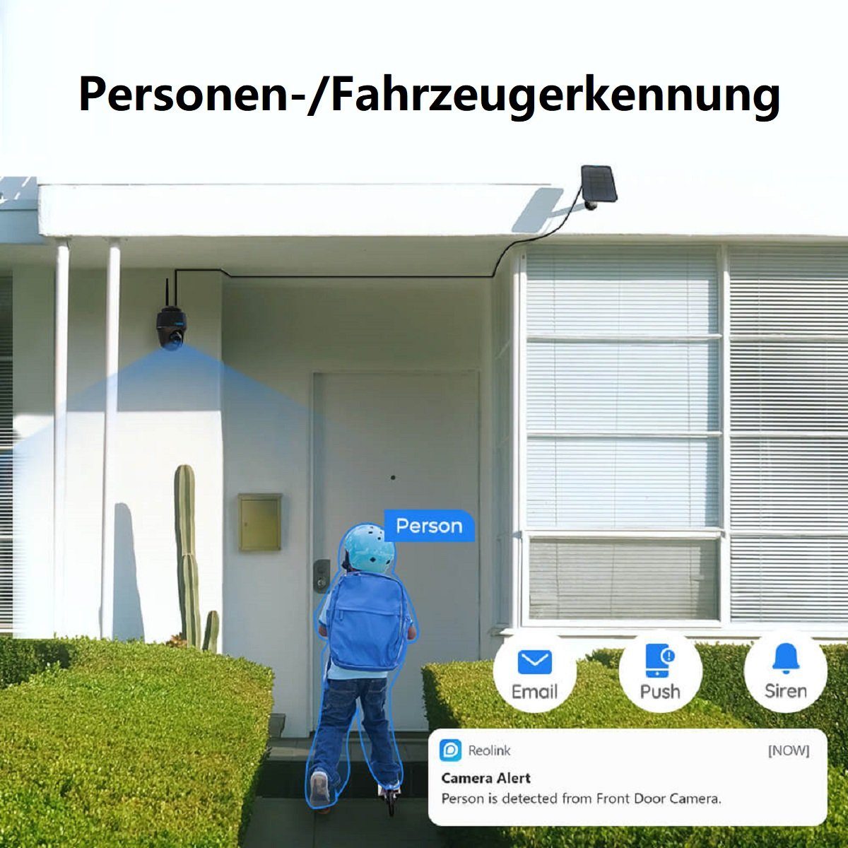 Reolink Argus PT Pro+SP 4MP PTZ Akku- oder solarbetriebene 2,4/5GHz WLAN IP Überwachungskamera (Außenbereich, PIR-Erkennung, IR-Nachtsicht, Could-Speicherung)