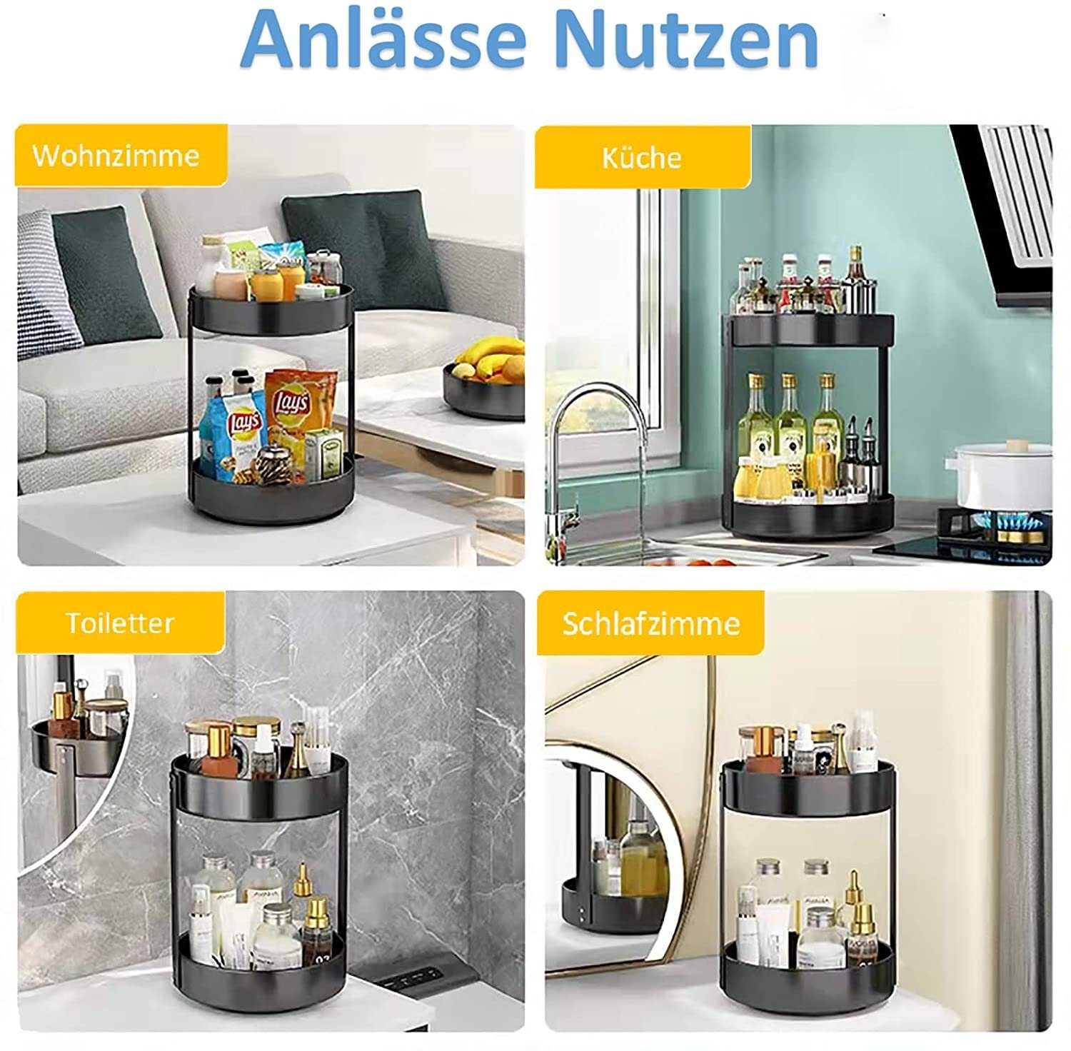CALIYO Gewürzregal Gewürzregal, ein Großes Küchenregal aus Edelstahl um 360° Drehbar, ein Multifunktionales Lagerregal zur Aufbewahrung von Gewürzen