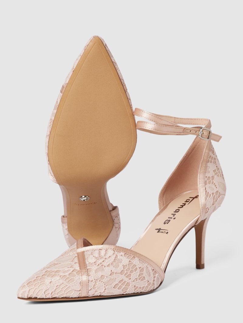 Pumps mit Spitzenbesatz in hellrosa