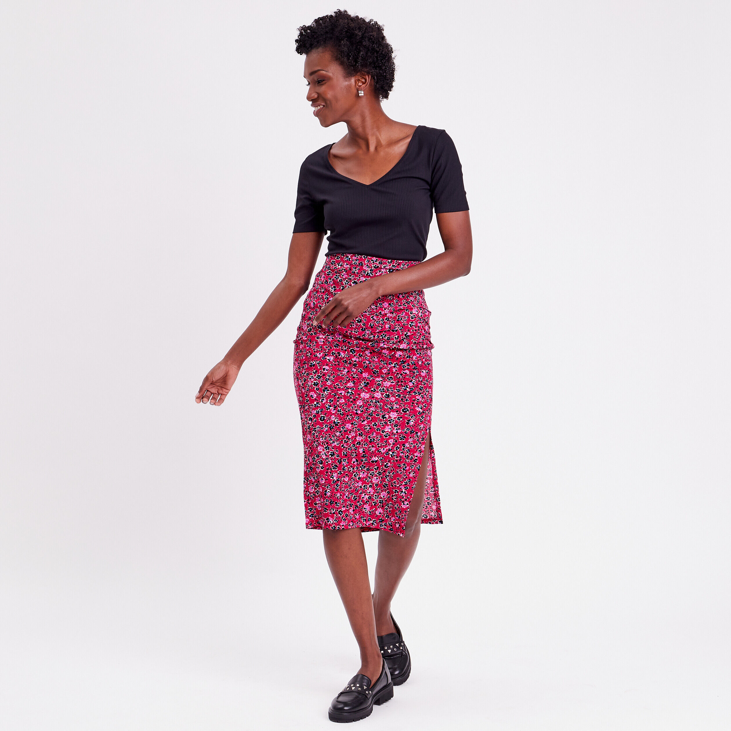 Jupe moulante drapée rouge femme | Cache Cache