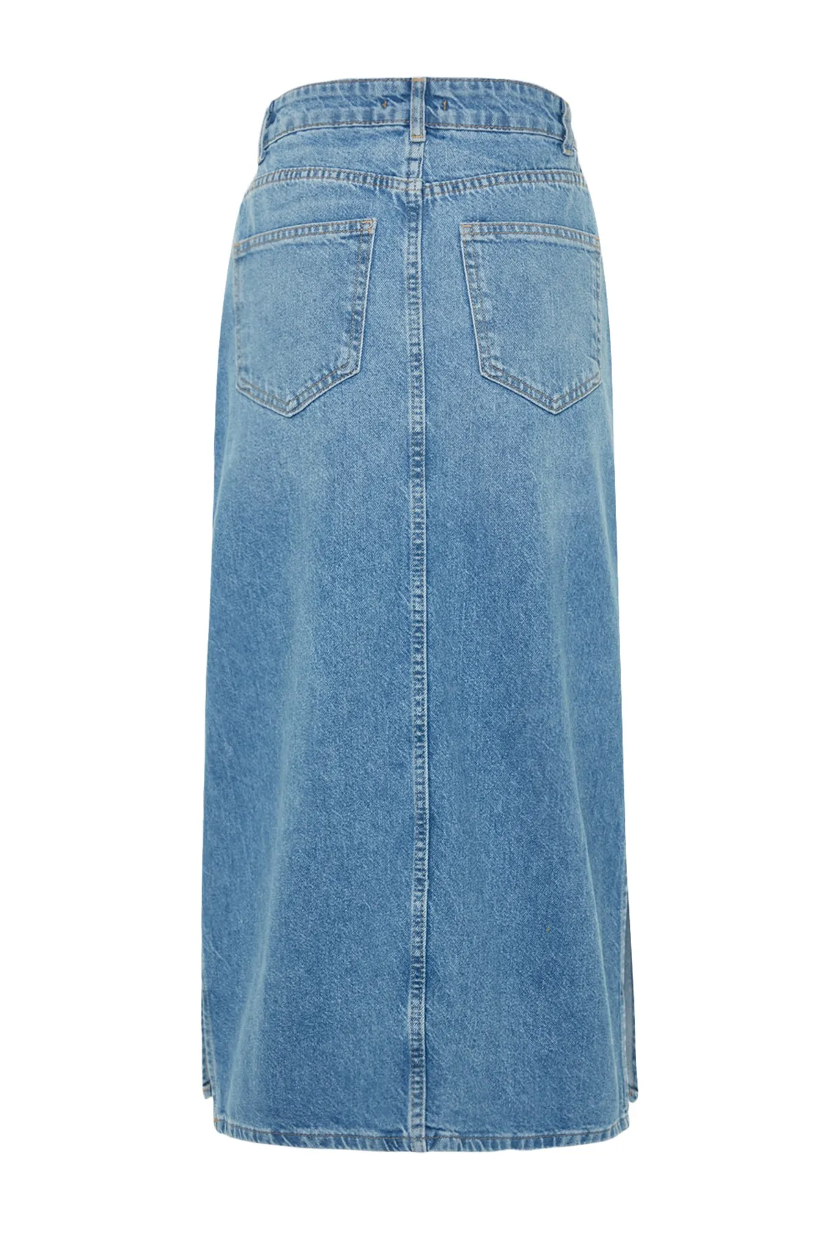 Trendyol Collection  Hellblauer High Waist Maxi Jeansrock mit Schlitzen TWOSS23ET00109