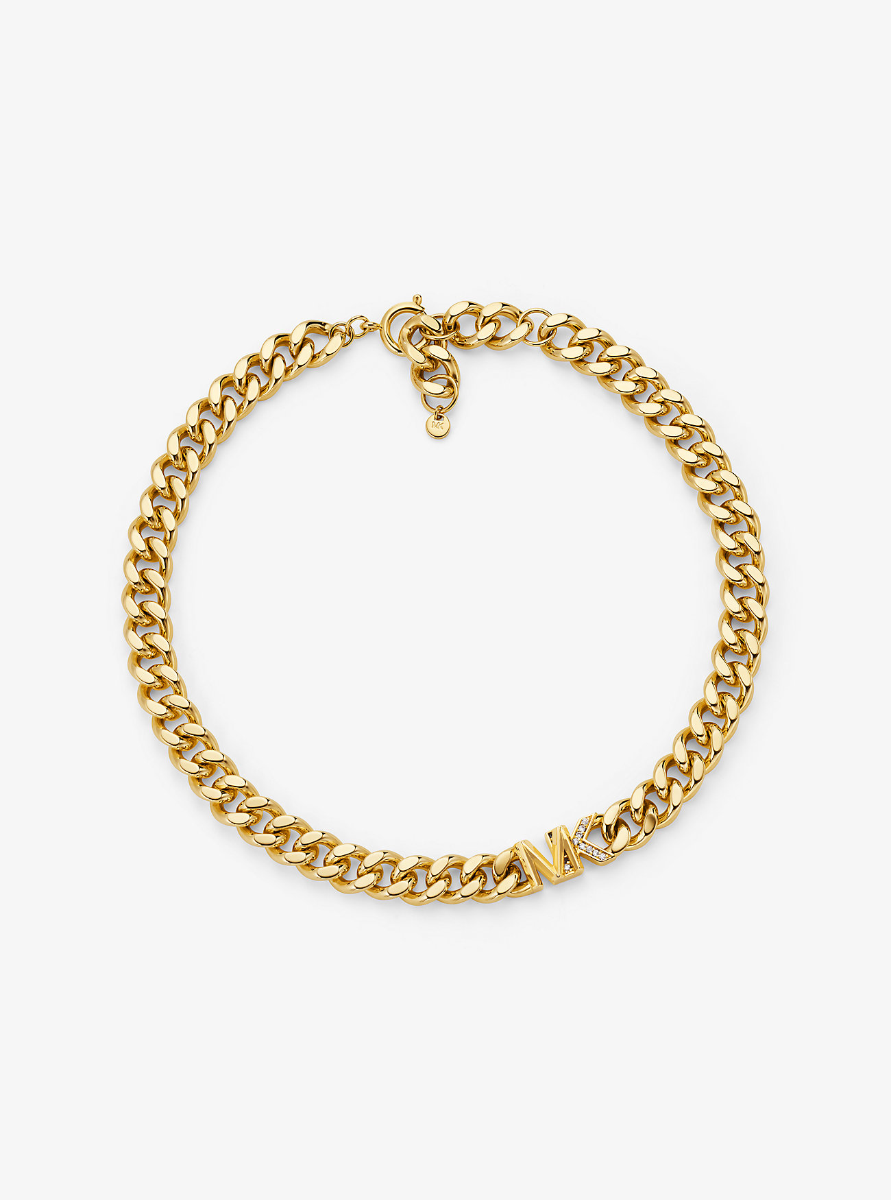Precious Metal-Plated Brass Pavé Logo Curb Link Necklace - GOLD
