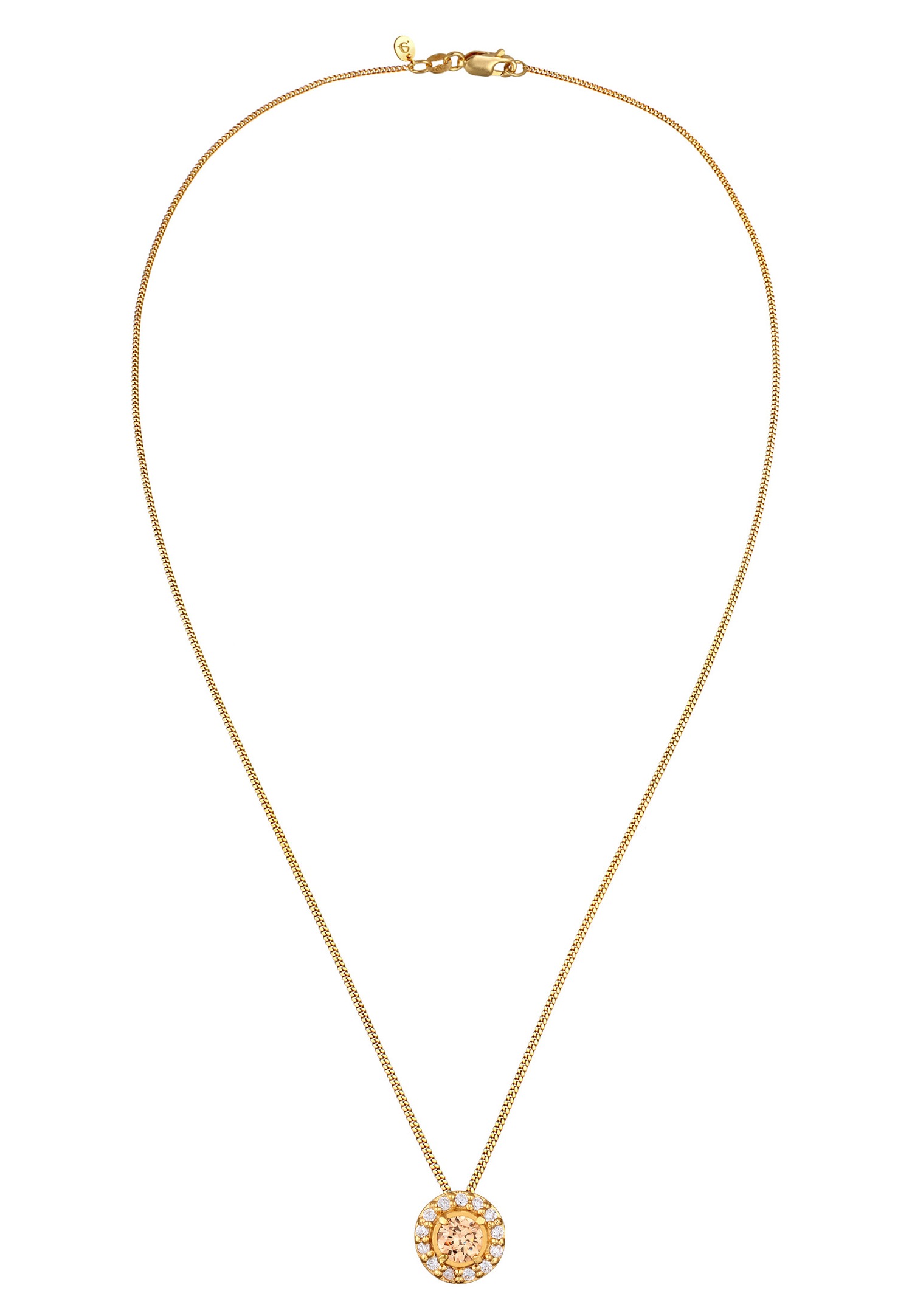 Elli PREMIUM Ženska ogrlica Okrogel obesek Morgane Peach Beli topaz 925 Sterling Silver Pozlačen Poročni 42 cm