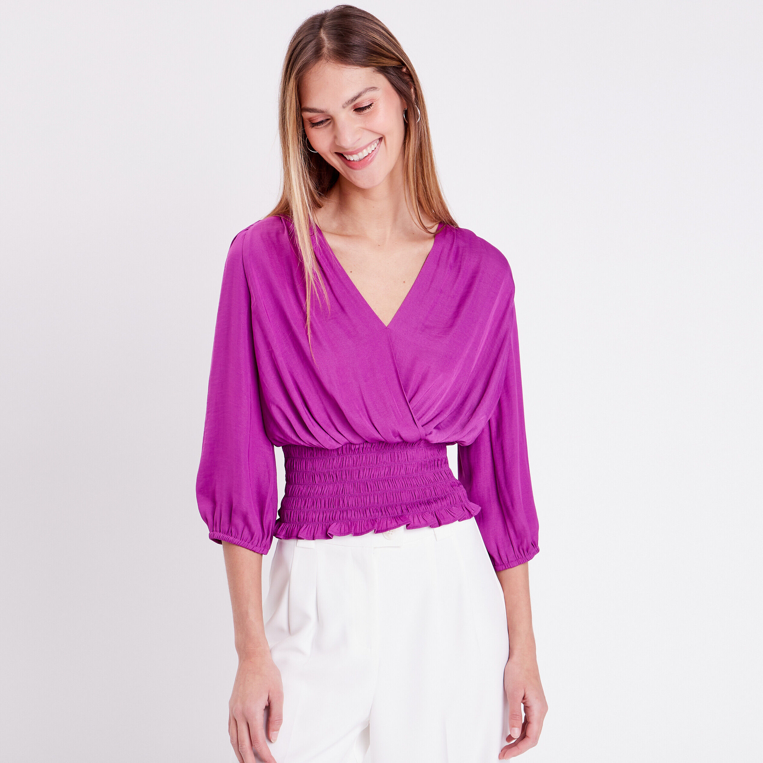 Blouse manches 3/4 violet femme | Cache Cache