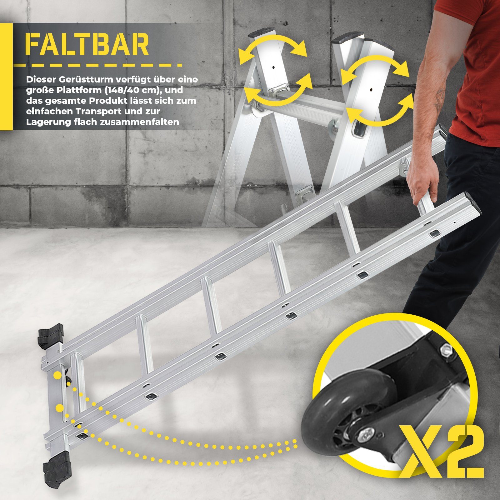 TIMBERTECH Gerüst Baugerüst- 4 in 1 Arbeitshöhe max 280 cm, bis zu 150 kg Belastbar