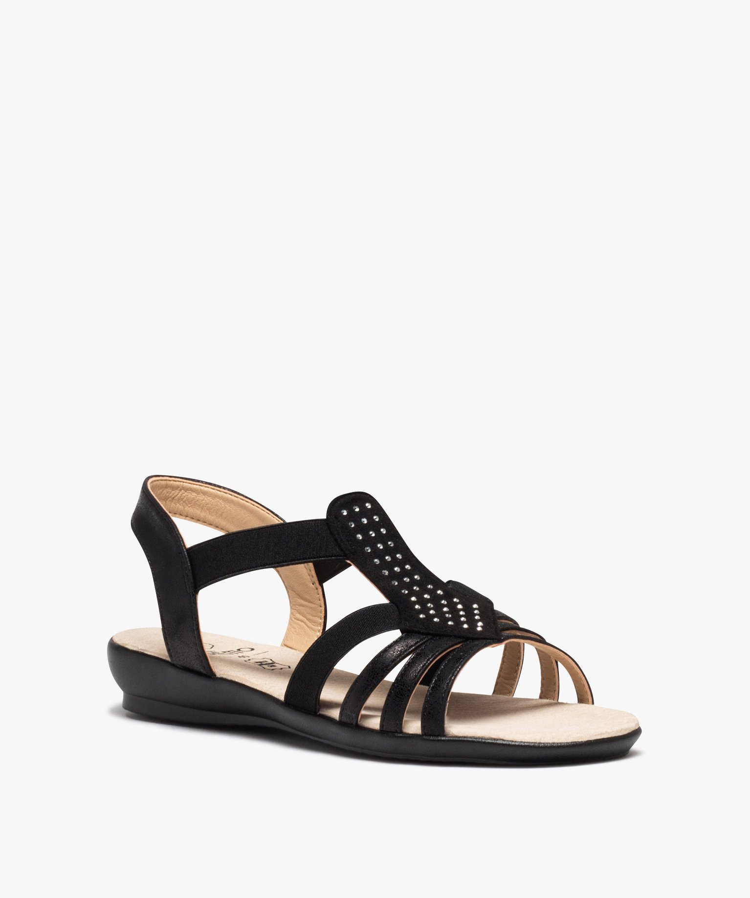 Sandales femme unies à brides élastiques avec détail en t... noir | GEMO