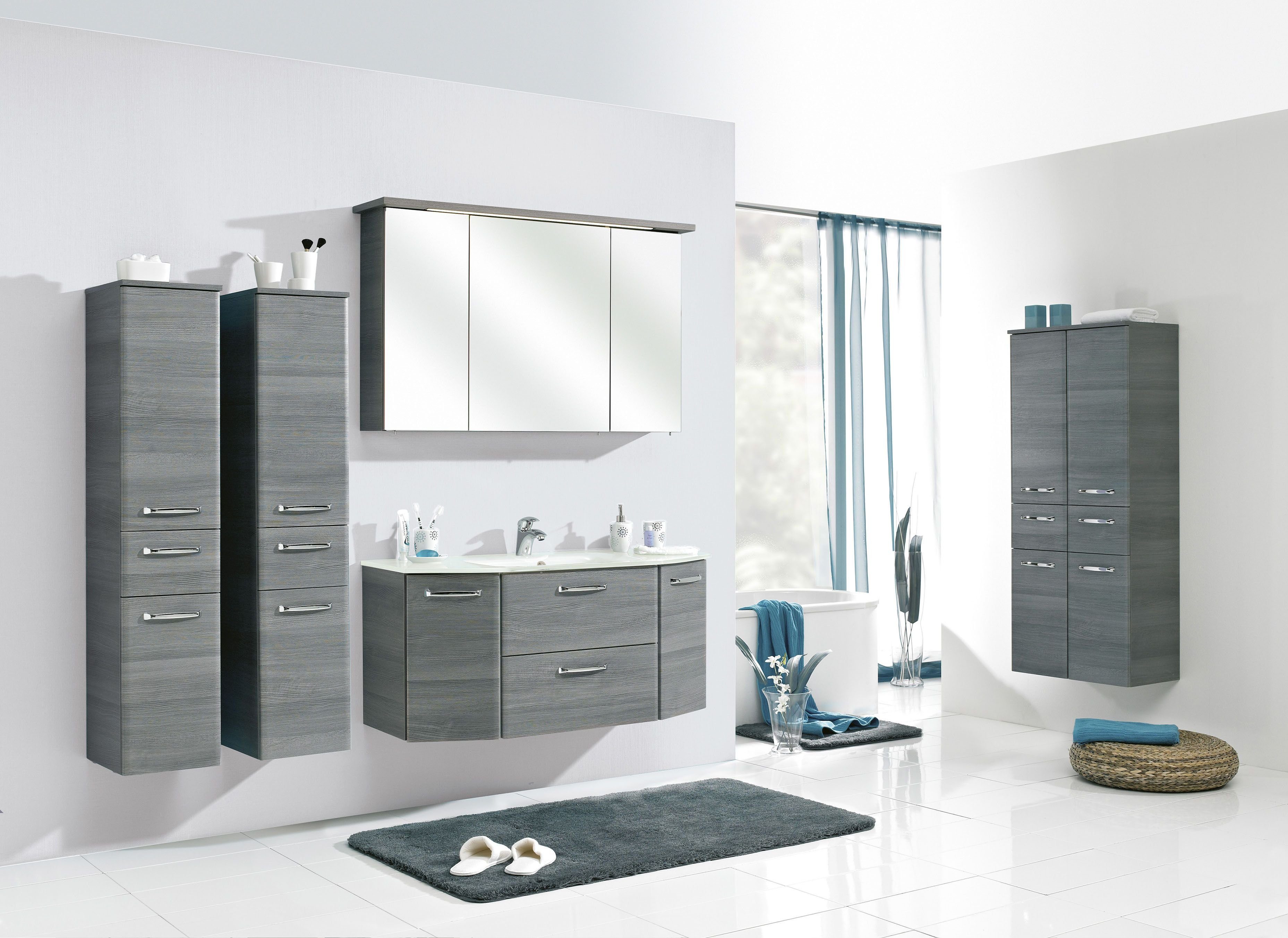 PELIPAL Badmöbel-Set Quickset 328, (2-St), Spiegelschrank inkl. LED-Beleuchtung, Waschtisch-Kombination