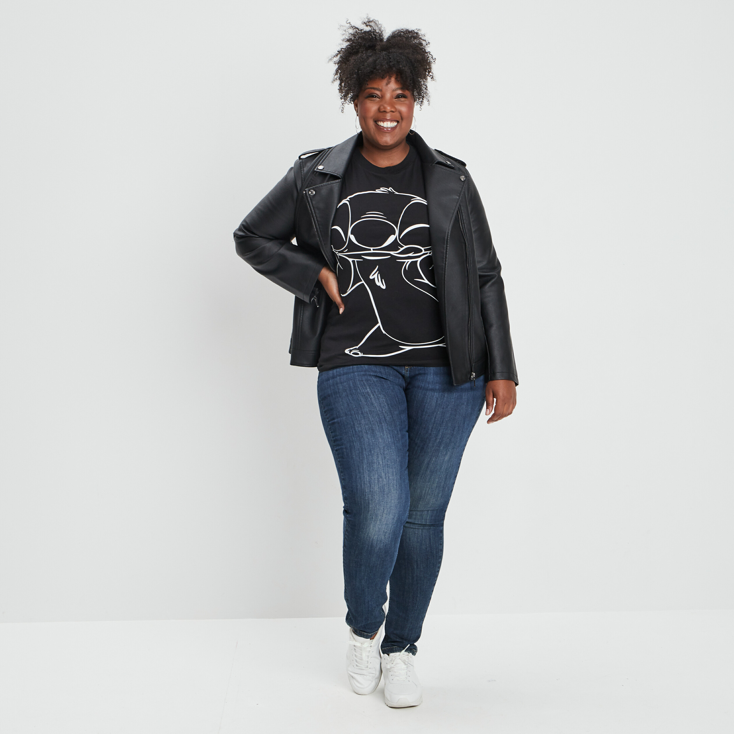 Veste esprit biker simili cuir noir femme grande taille | La Halle