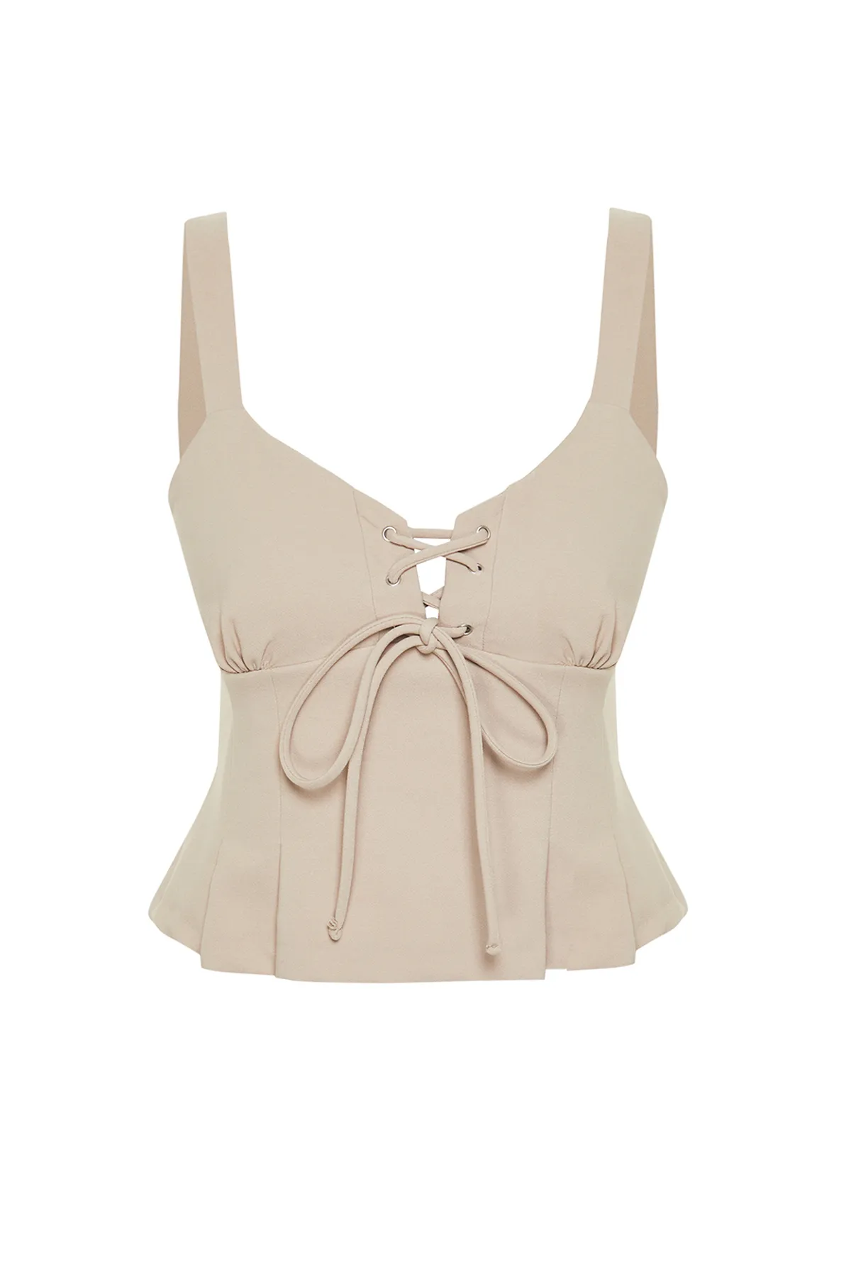 Trendyol Collection  Nerzfarbene Bluse mit gewebten Trägern und Ösendetail TWOSS24BZ00528
