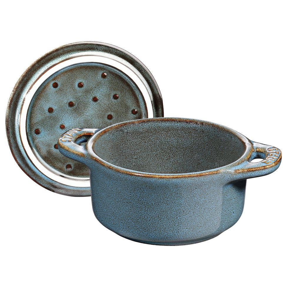 Mini Cocotte 10 cm, rund, Antik-Türkis, Keramik