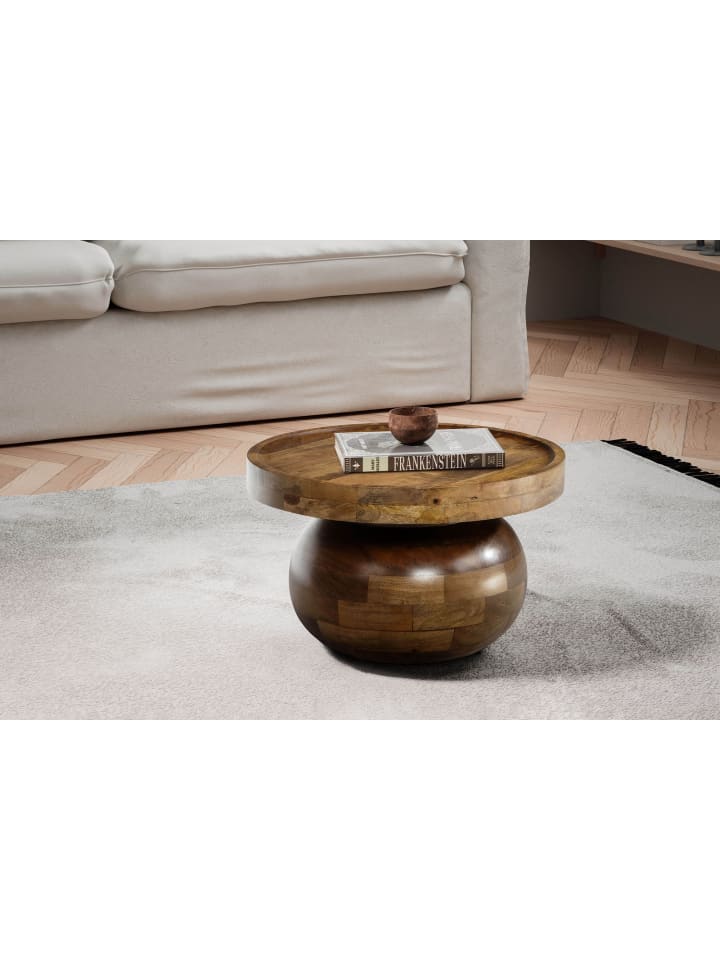 KADIMA DESIGN Couchtisch 50x50x30,5 cm Massivholz Walnussfarben Sofatisch günstig kaufen onesize