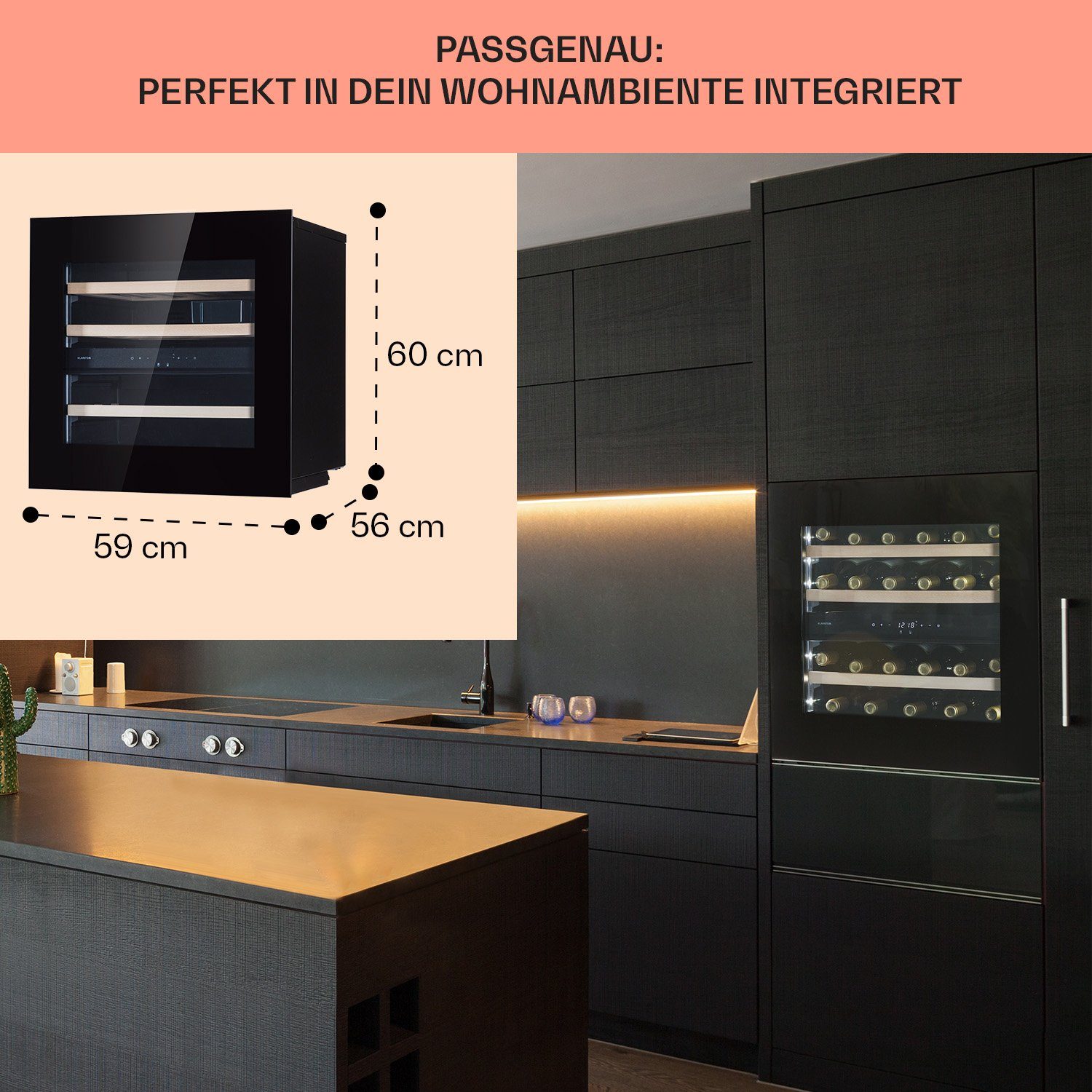 Klarstein Weinkühlschrank Rhône 25 Duo, für 25 Standardflaschen á 0,75l,Wein Flaschenkühlschrank Weintemperierschrank Weinschrank Kühlschrank