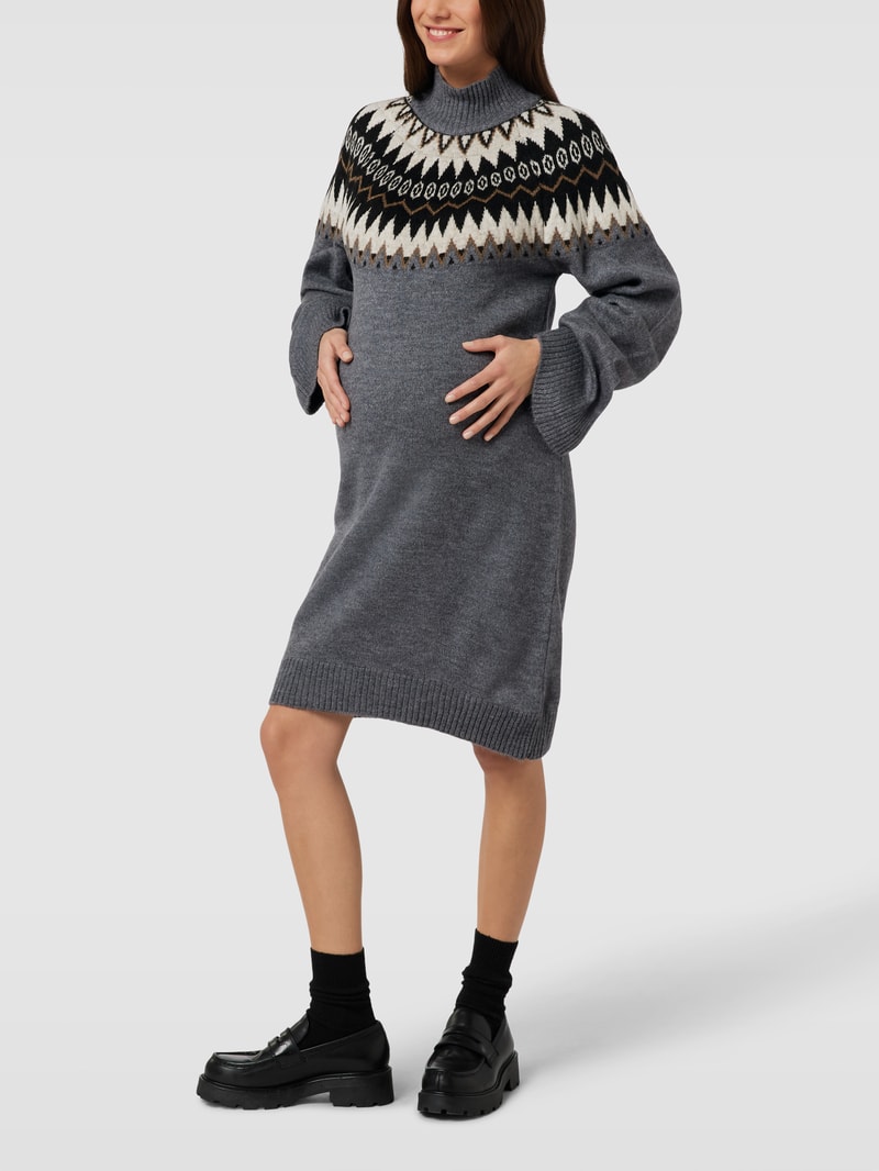 Umstands-Strickkleid mit Norwegermuster Modell 'MLELI' in mittelgrau