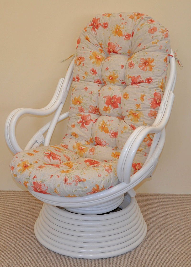 Rattani Rattanstuhl Rattan Drehsessel, Drehwippsessel Linda Weiß Lackiert