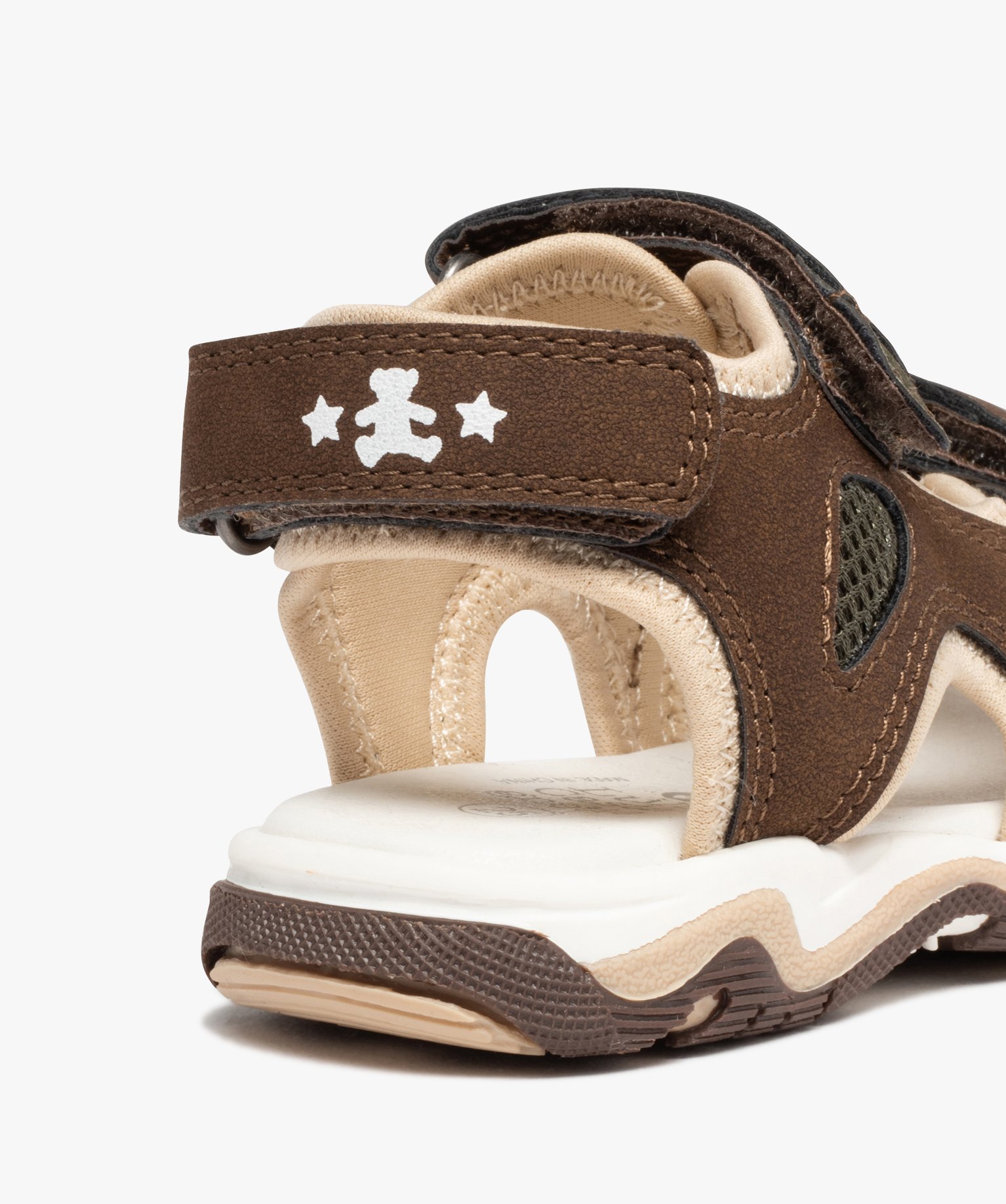 Sandales sport Garçon unies à scratchs - LuluCastagnette marron | GEMO