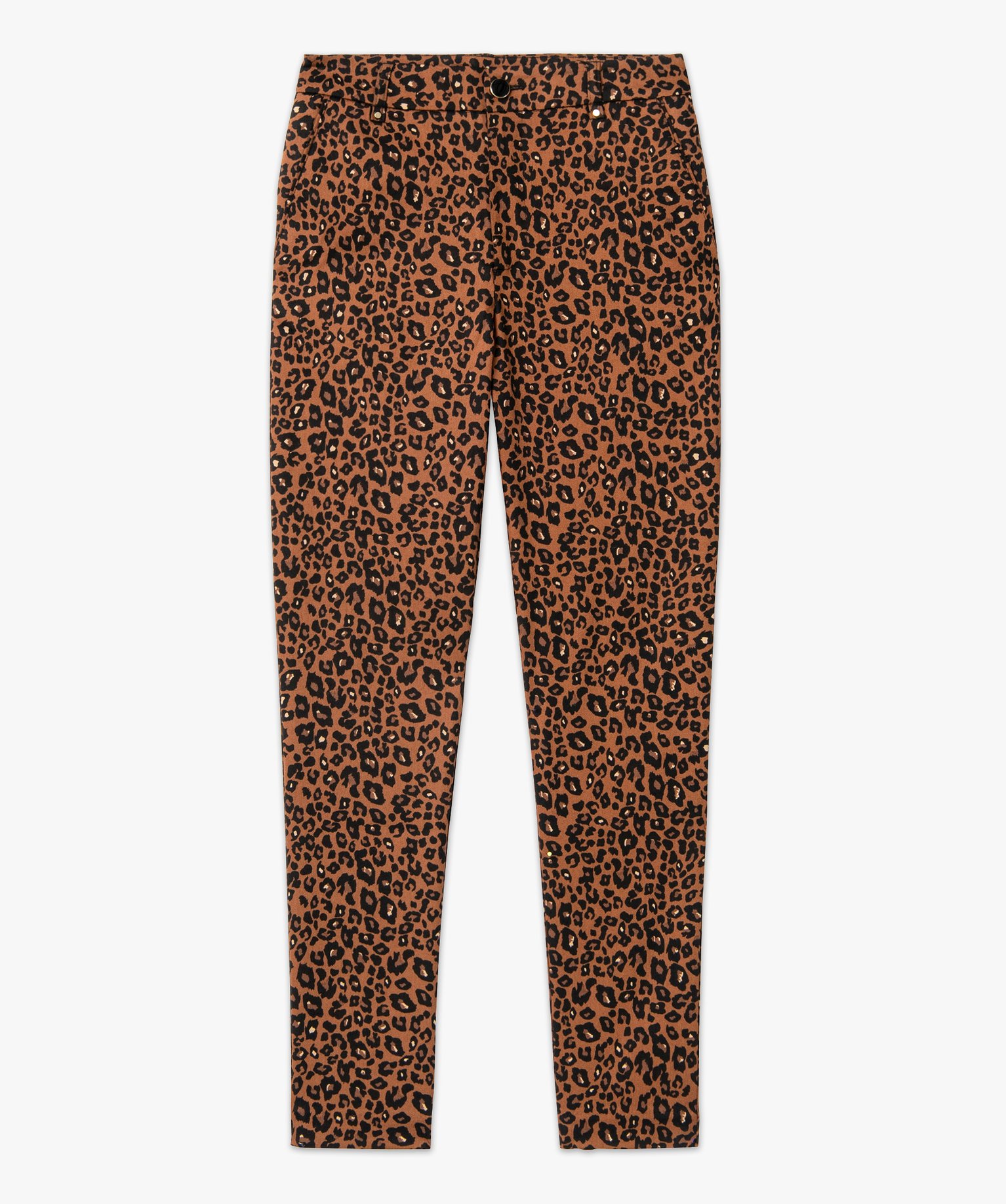 Pantalon droit en toile extensible imprimé léopard femme imprime | GEMO