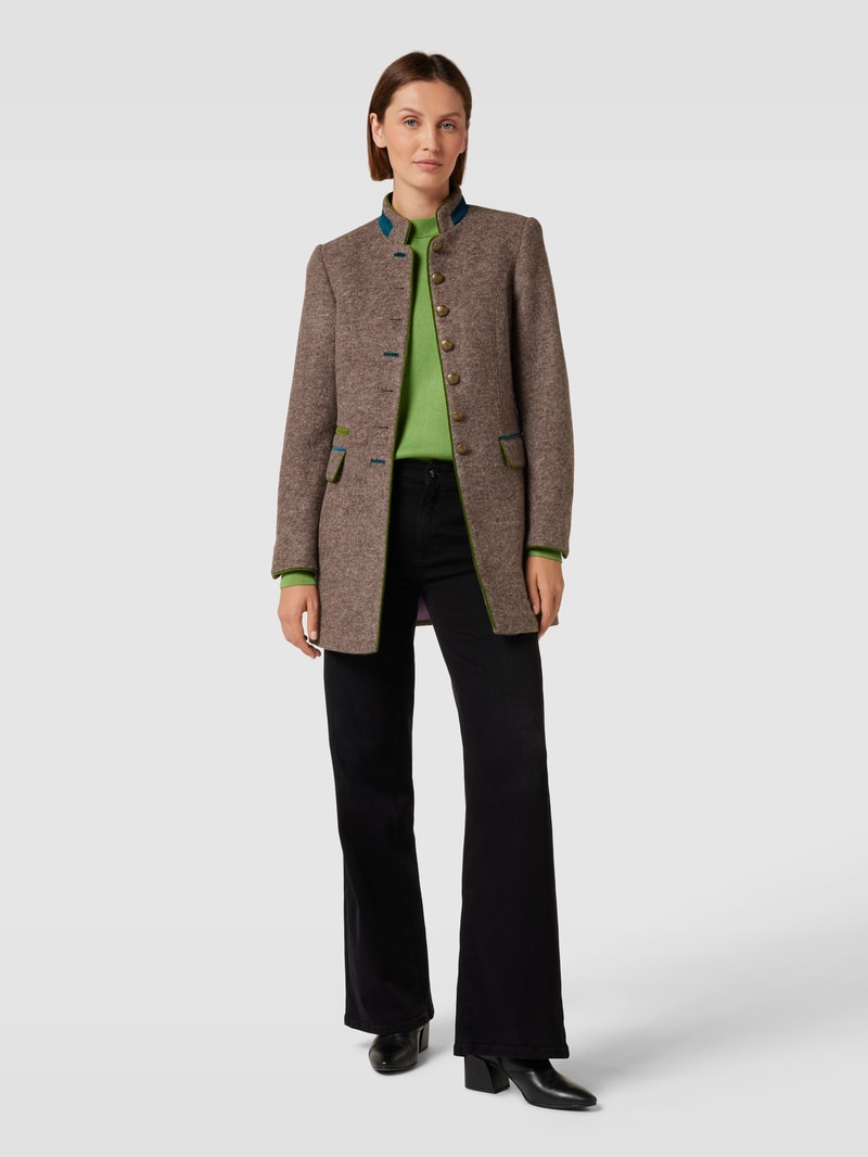Longblazer mit Stehkragen und Pattentaschen in taupe