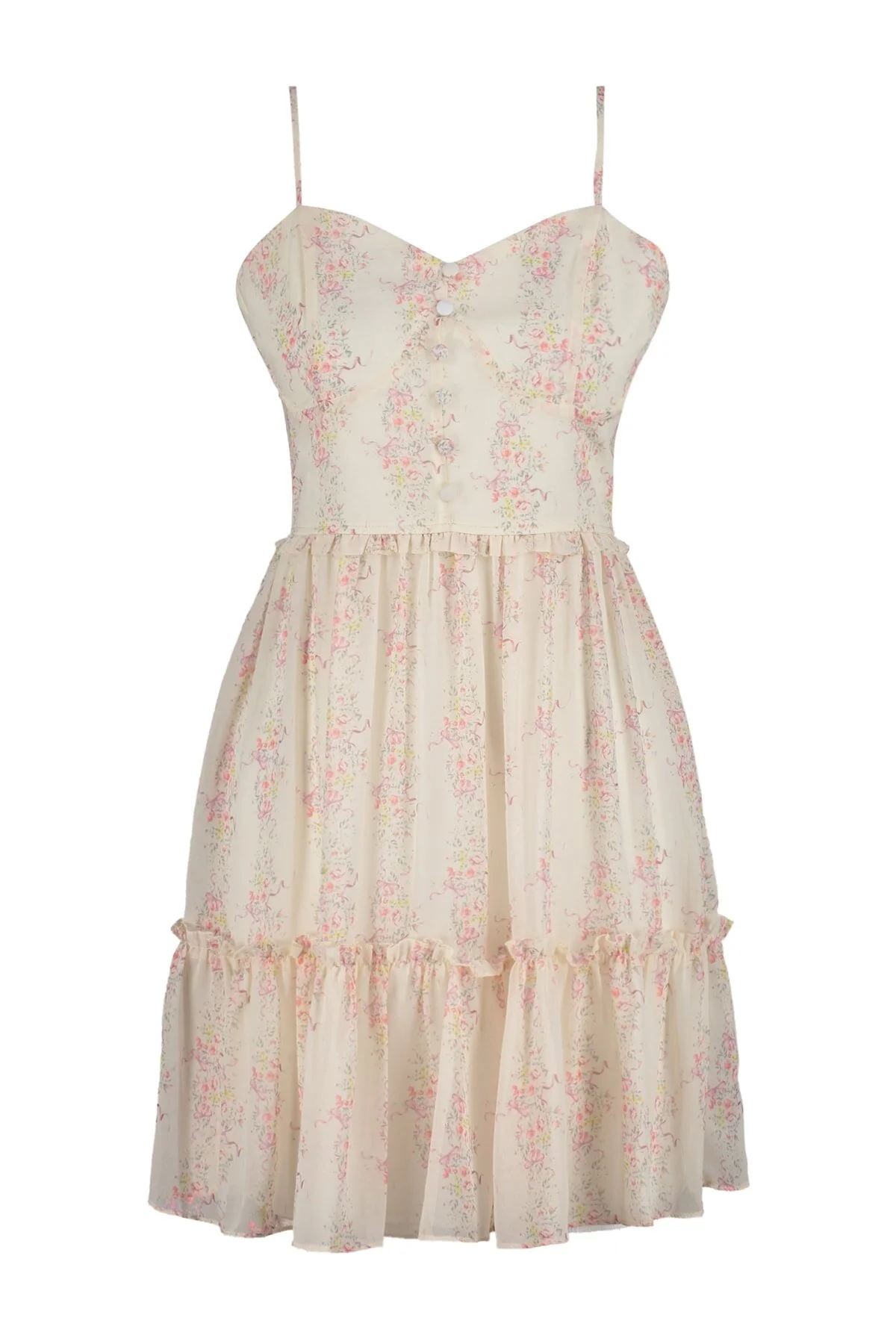 Trendyol Collection  Ecrufarbenes, gefüttertes Mini-Webkleid mit V-Ausschnitt und Gürtelöffnung TWOSS23EL01782
