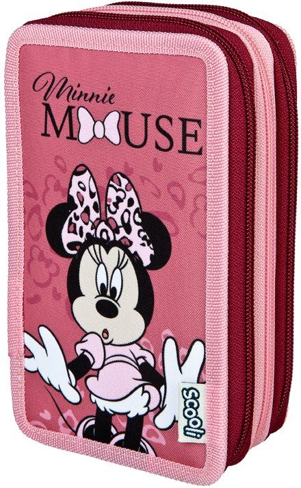 Scooli Federmäppchen Tripledecker, Minnie Mouse, befüllt, inkl. Geodreieck