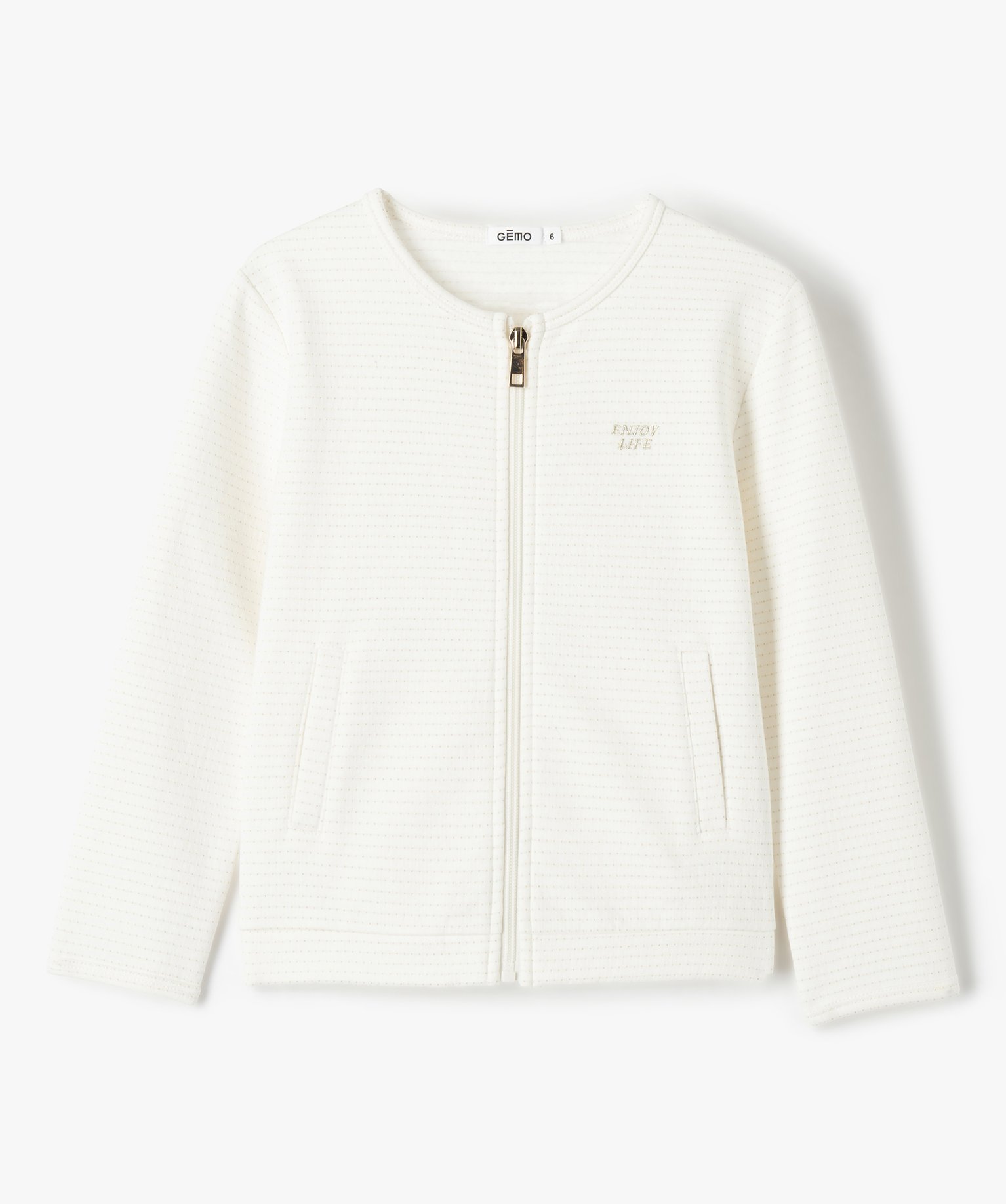 Sweat fille zippé à motifs pailletés ecru | GEMO