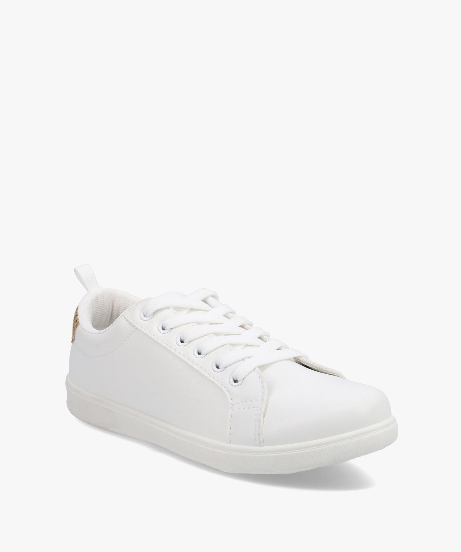 Tennis femme à lacets unies avec contrefort pailleté blanc | GEMO