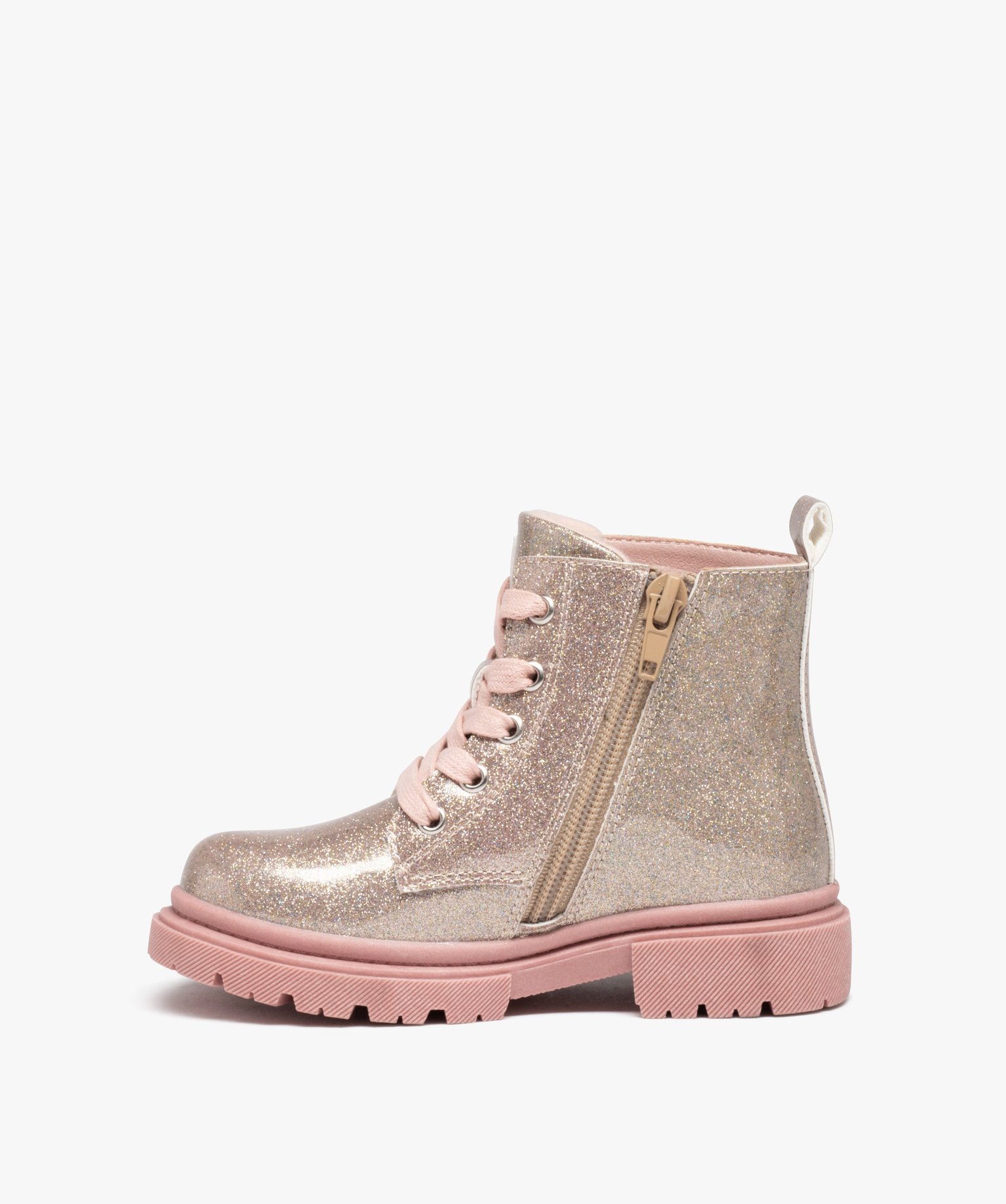 Boots fille à semelle crantée paillettes et à zip rose | GEMO