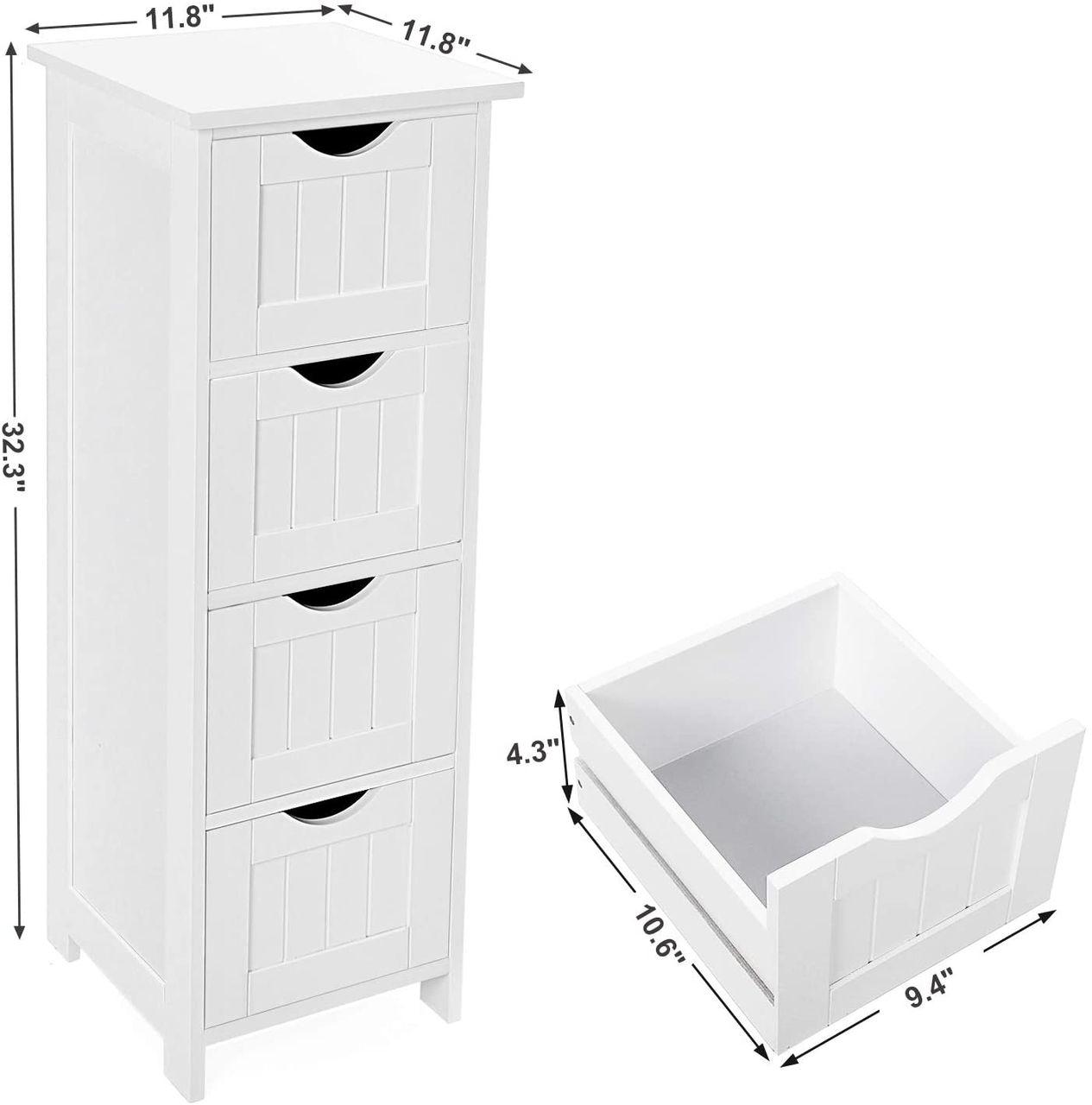 Vasagle Badschrank, schmal, mit 4 Schubladen, 30 x 30 x 82 cm