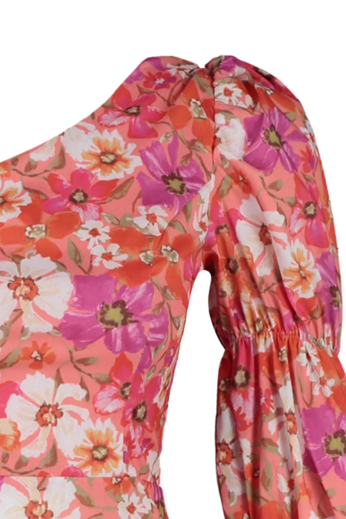 Trendyol Collection  Orangefarbenes, figurbetontes, mit Popeline gefüttertes, floral gemustertes, elegantes Abendkleid TPRSS22EL1280