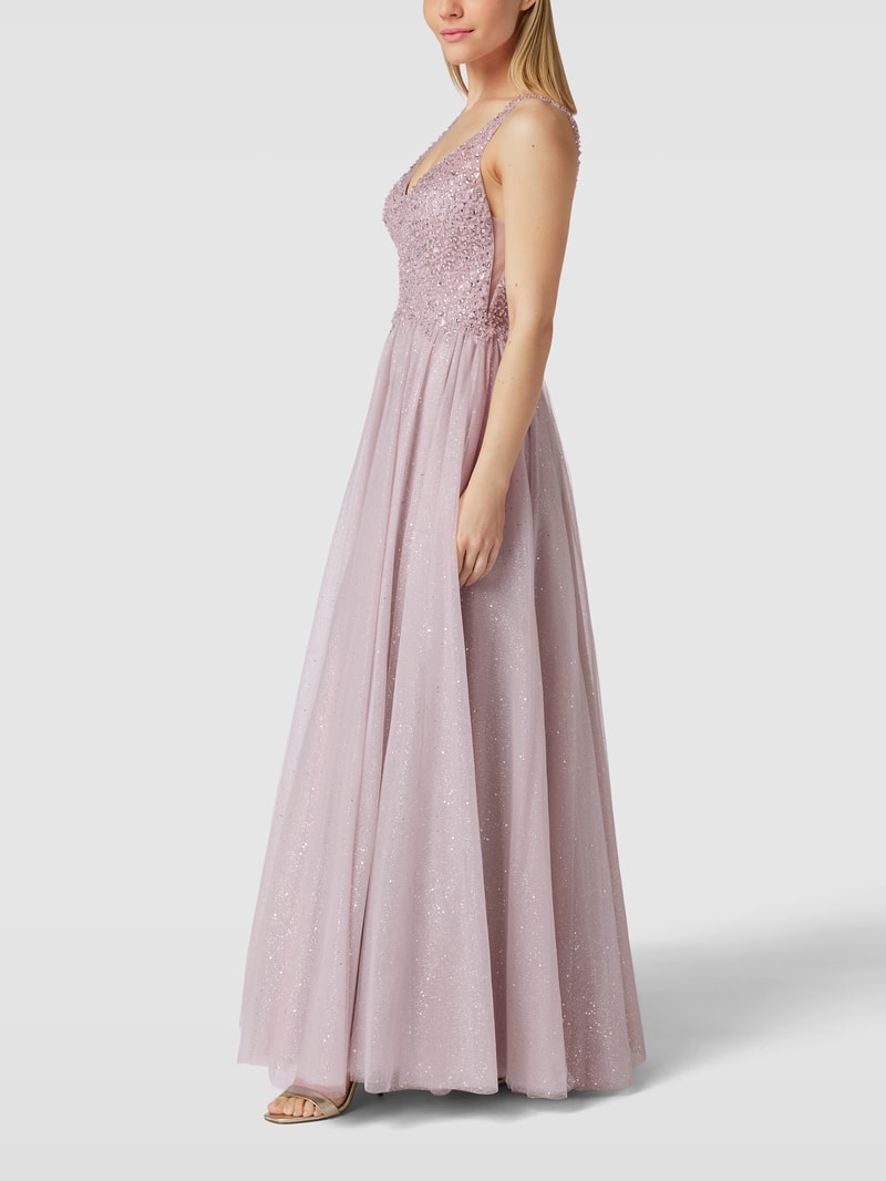 Abendkleid mit Pailletten und Zierperlen in mauve