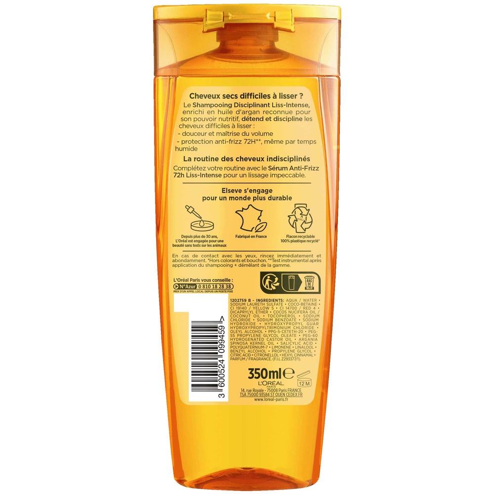 L'Oréal Paris Elseve Liss-Intense Shampooing 350ml Shampoing cheveux secs