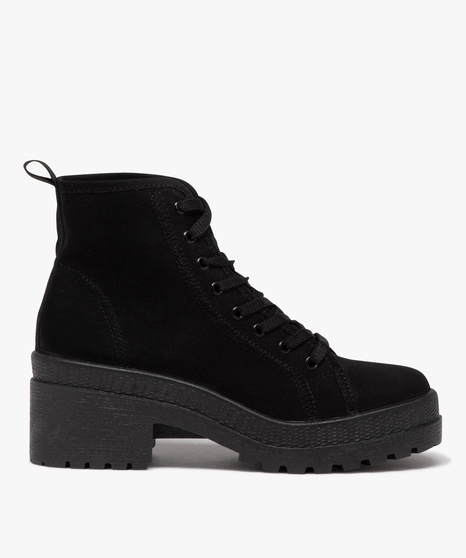 Tennis femme mid-cut en toile unie à talon et semelle crantée noir | GEMO
