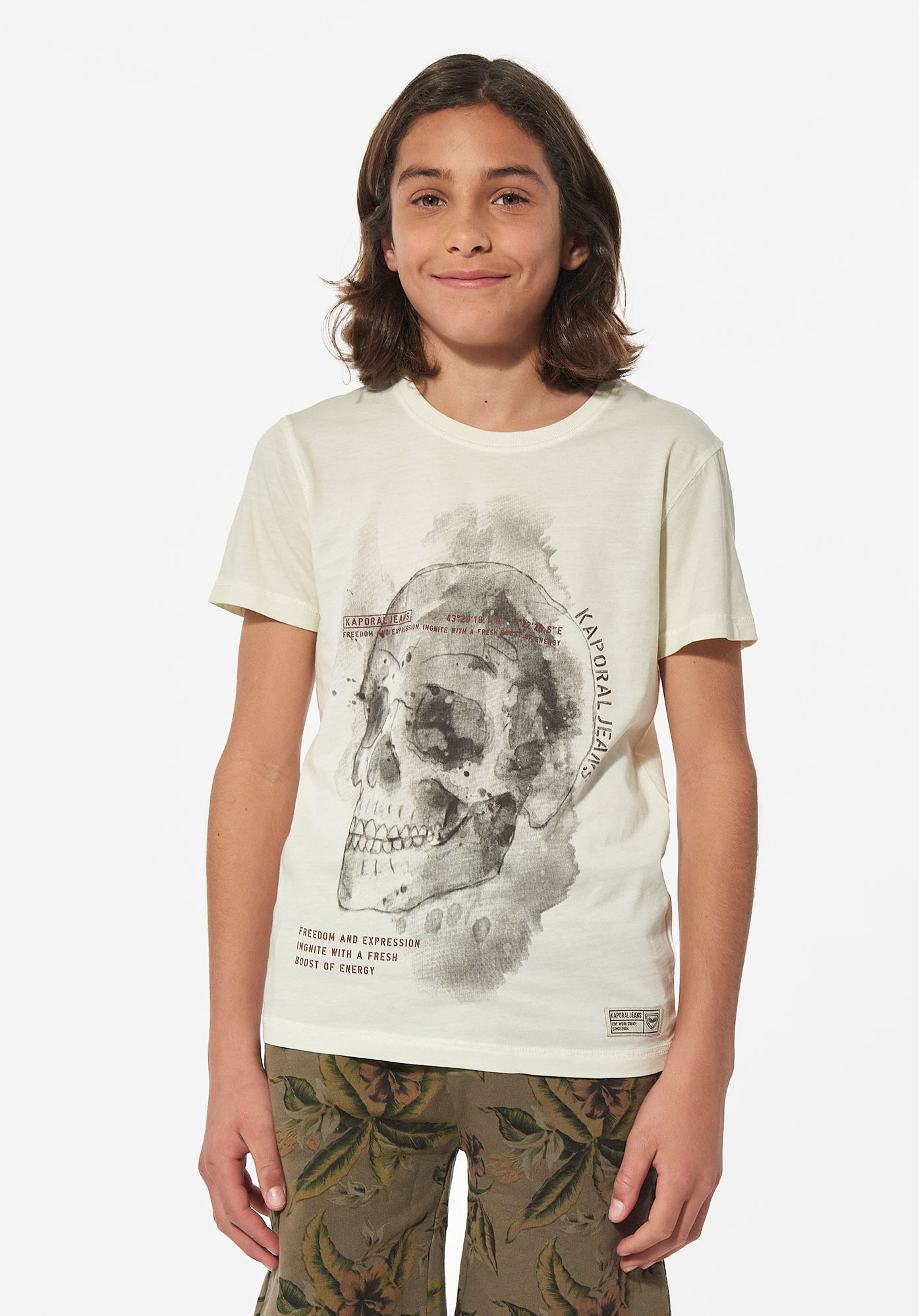 ROBY   T-shirt écru imprimé tête de mort garçon en 100% coton